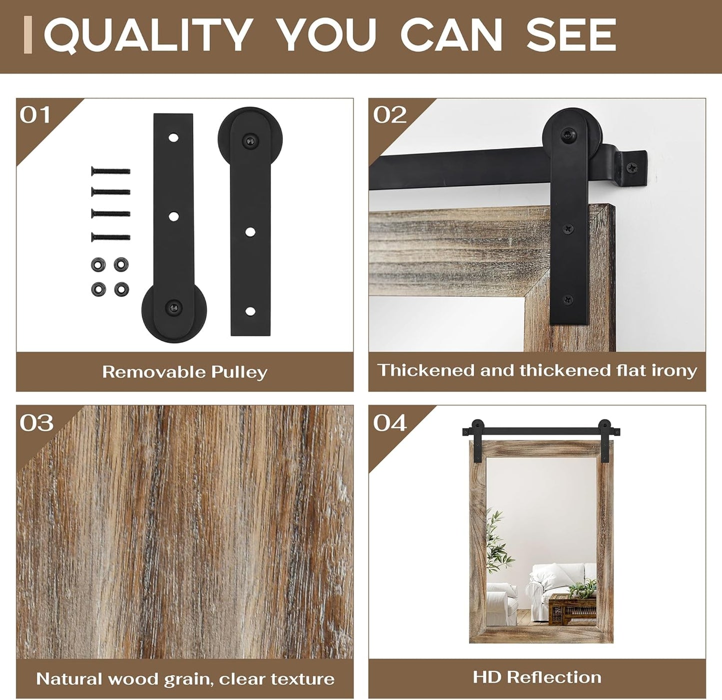 COGOOD Farmhouse Barn Door Mirror - 21 x 30 Rustic Wood Framed Wall Mirror for Bathroom, Living Room, Entryway Wall Decor (Striped Brown)