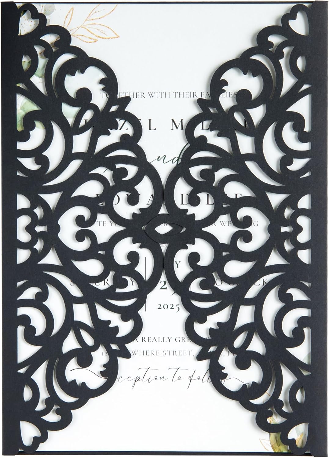 20Pcs Black Laser Cut Invitation Cards With Blank Inner Sheets for Wedding Cards Bridal Shower Engagement Quinceanera Invitation (No Envelopes)