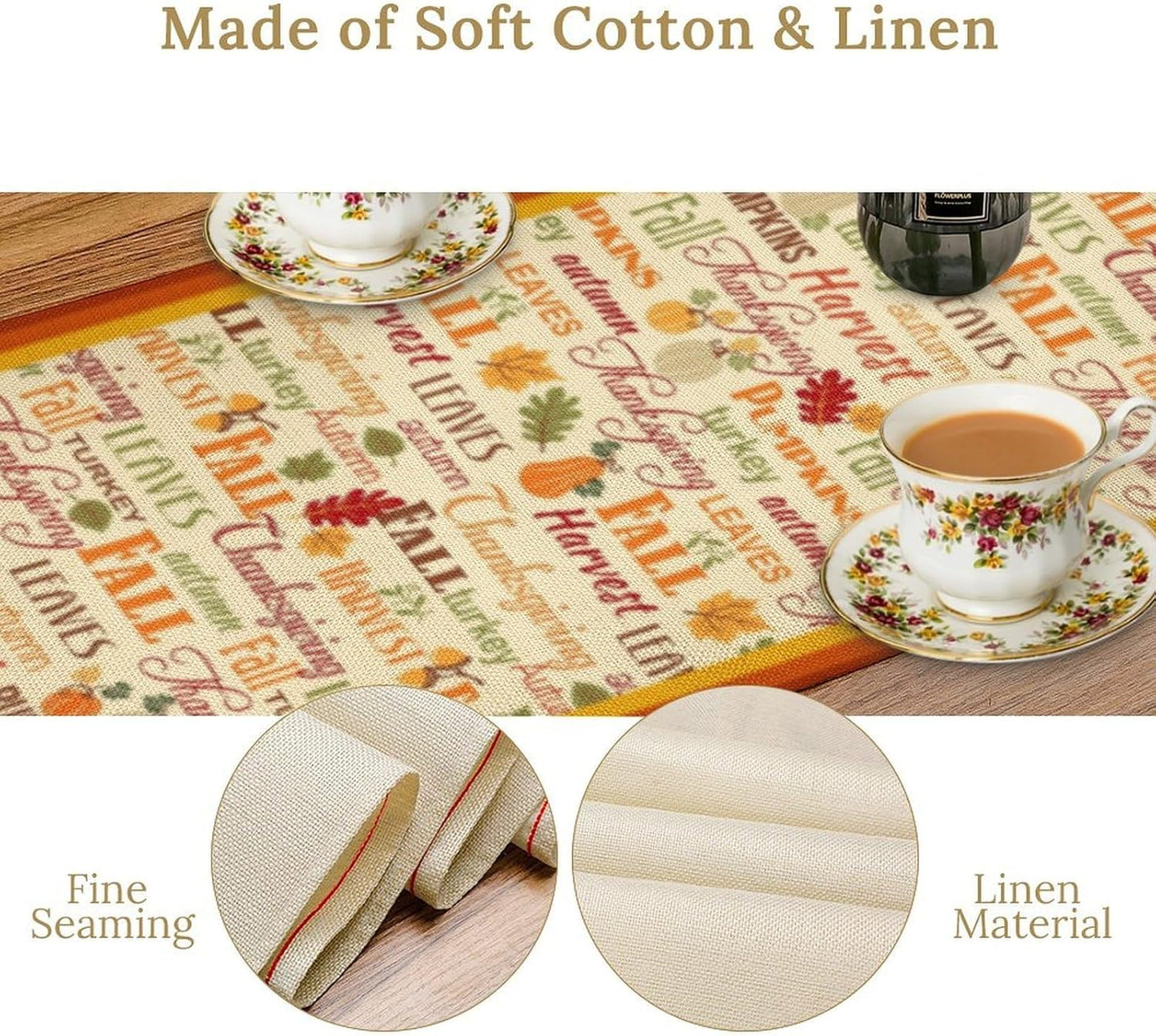 Autumn Table Runner,Farmhouse Leaves Pumpkin Thanksgiving Table Cloth for Kitchen Dining Table Decoration Home Party Decor 13x60 Inch