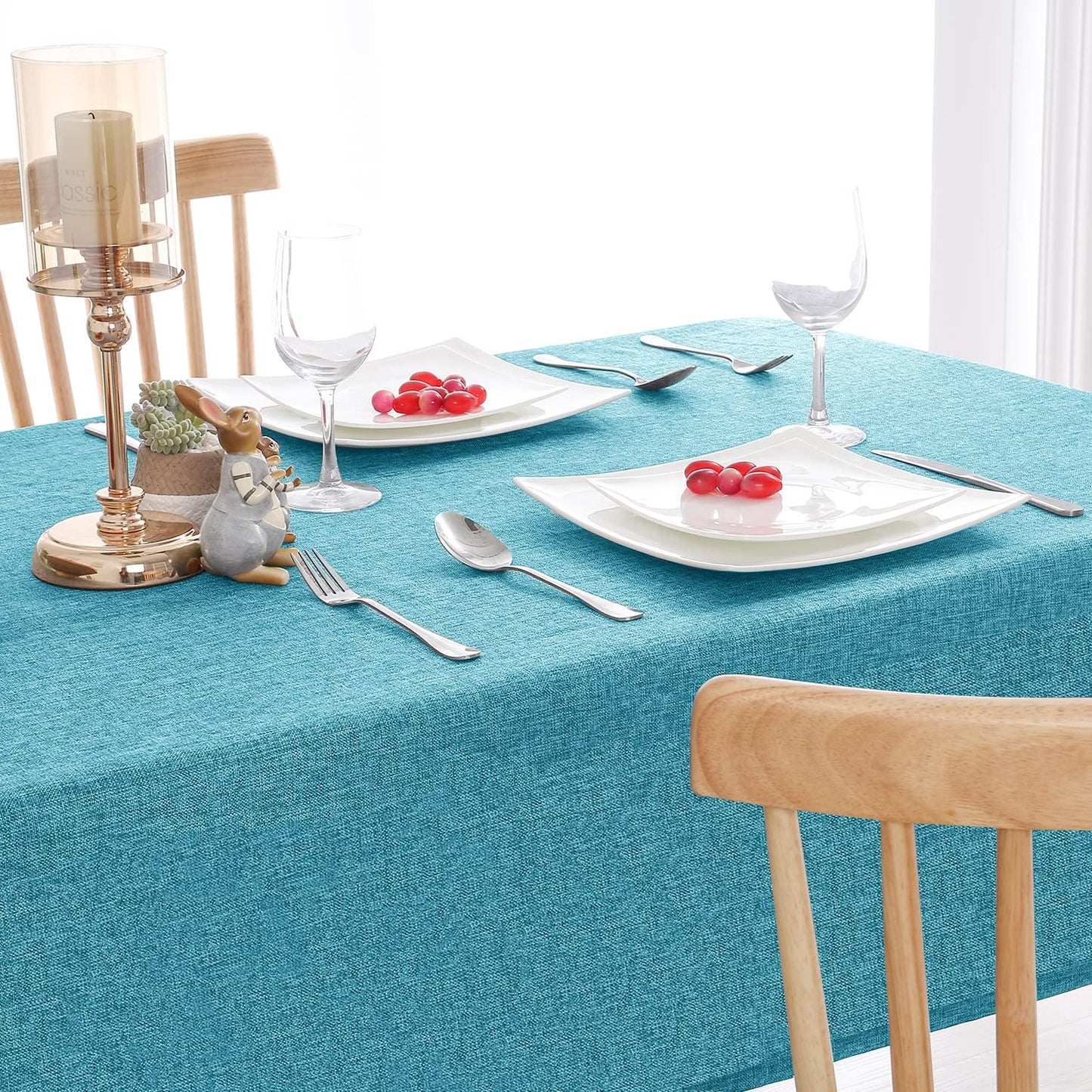 Hiasan 2 Pack Faux Linen Rectangle Tablecloth - Wrinkle and Stain Resistant Washable Table Cloth for Kitchen Dining Room Holiday Table Cover for Dinner, Teal, 60 x 140 Inch