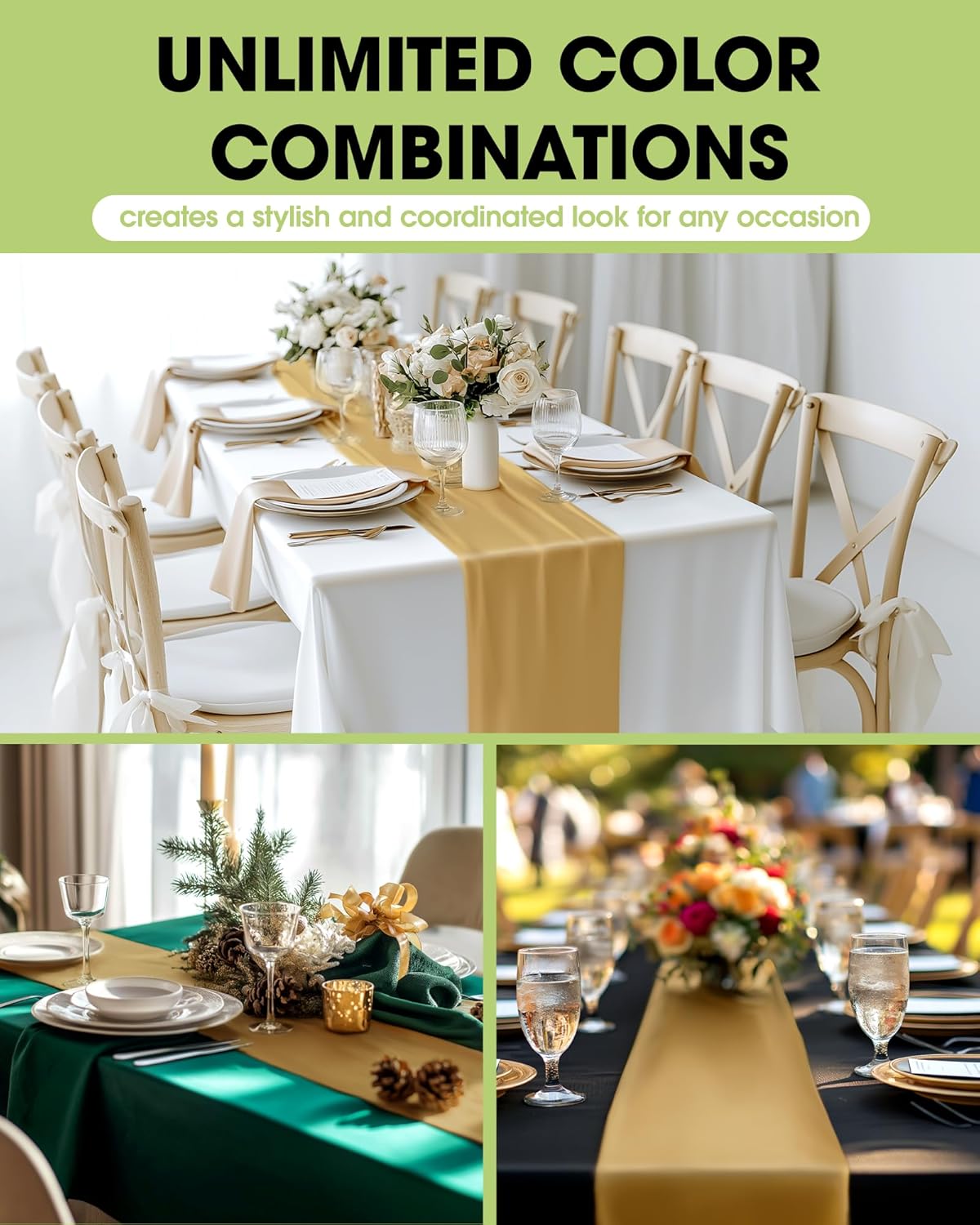 Pureegg Gold Plastic Table Runners - 20 Pack, 14'' x 108'', Water Resistant & Disposable Centerpiece Decorations for Table Cloth, Wedding, Birthday, Holiday, Baby Shower, Party, Home Decor