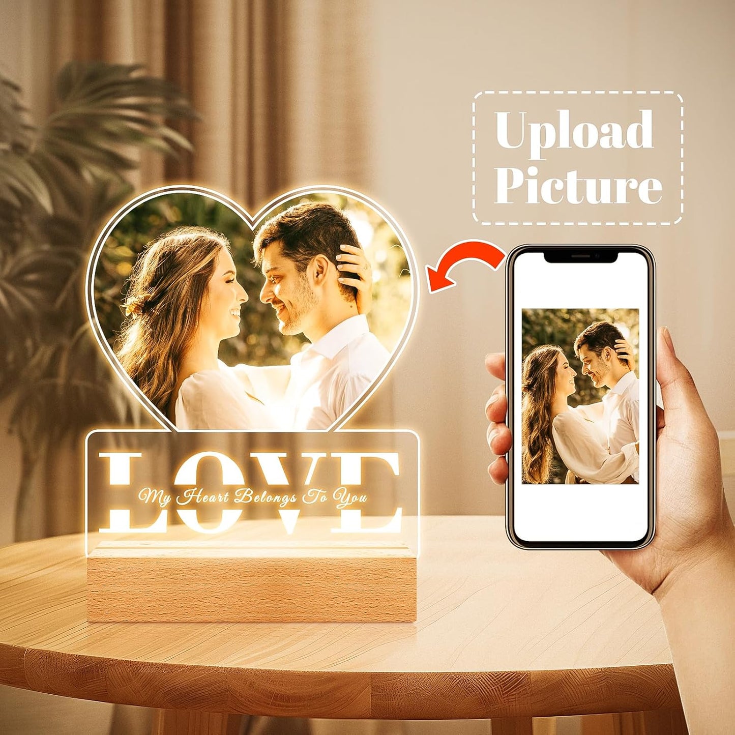 Custom Picture Frames with Photo, Personalized Photo Frame with Night Light, Customized Picture Frame, Personalized Anniversary Couple Gifts for Women Men Him Her Girlfriend Boyfriend