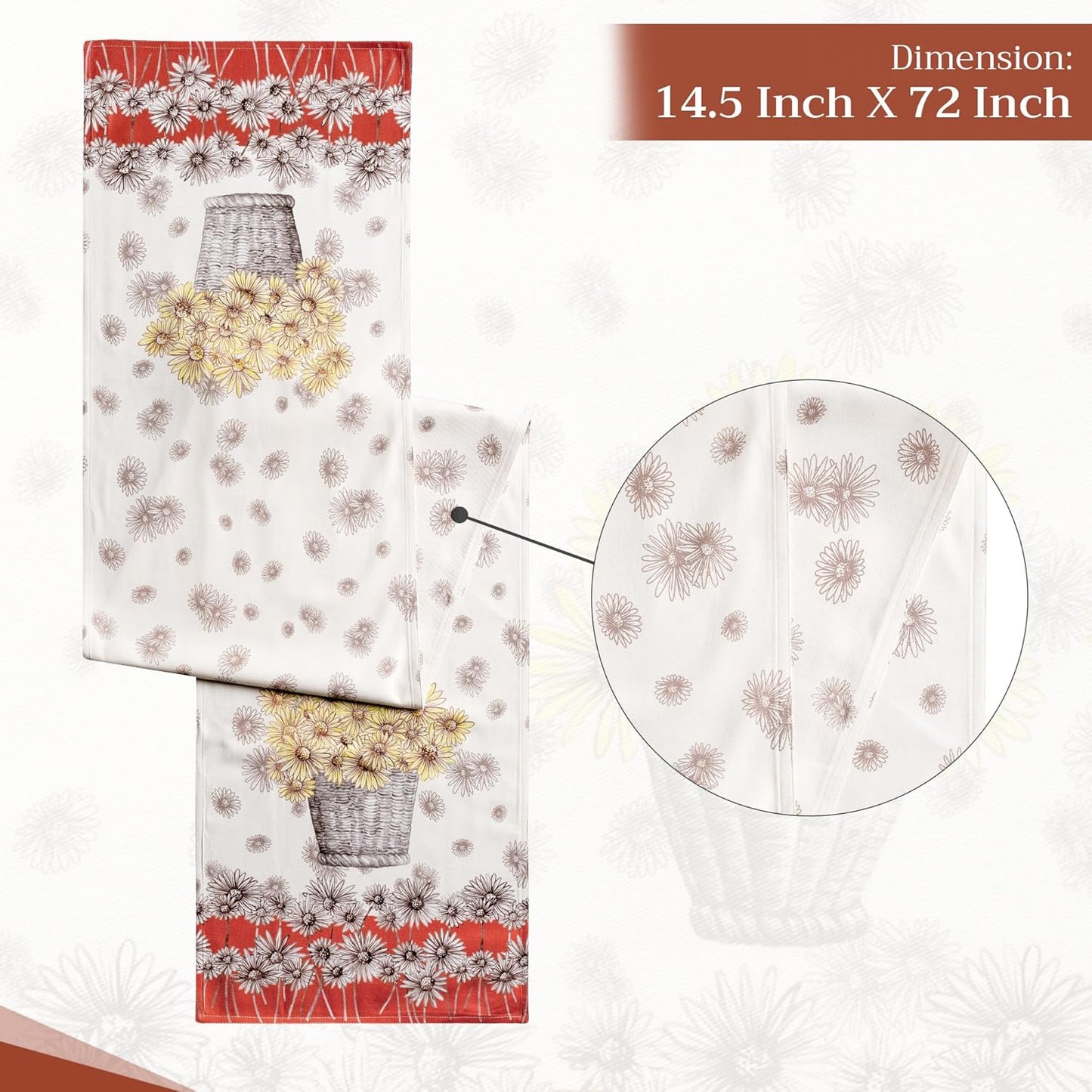 Maison d' Hermine Table Runner 100% Cotton Double Layer Table Runners 72 inches Long for Thanksgiving Christmas Decorations Home Kitchen Dining Party Wedding (Bagatelle, 14.5" x 72")