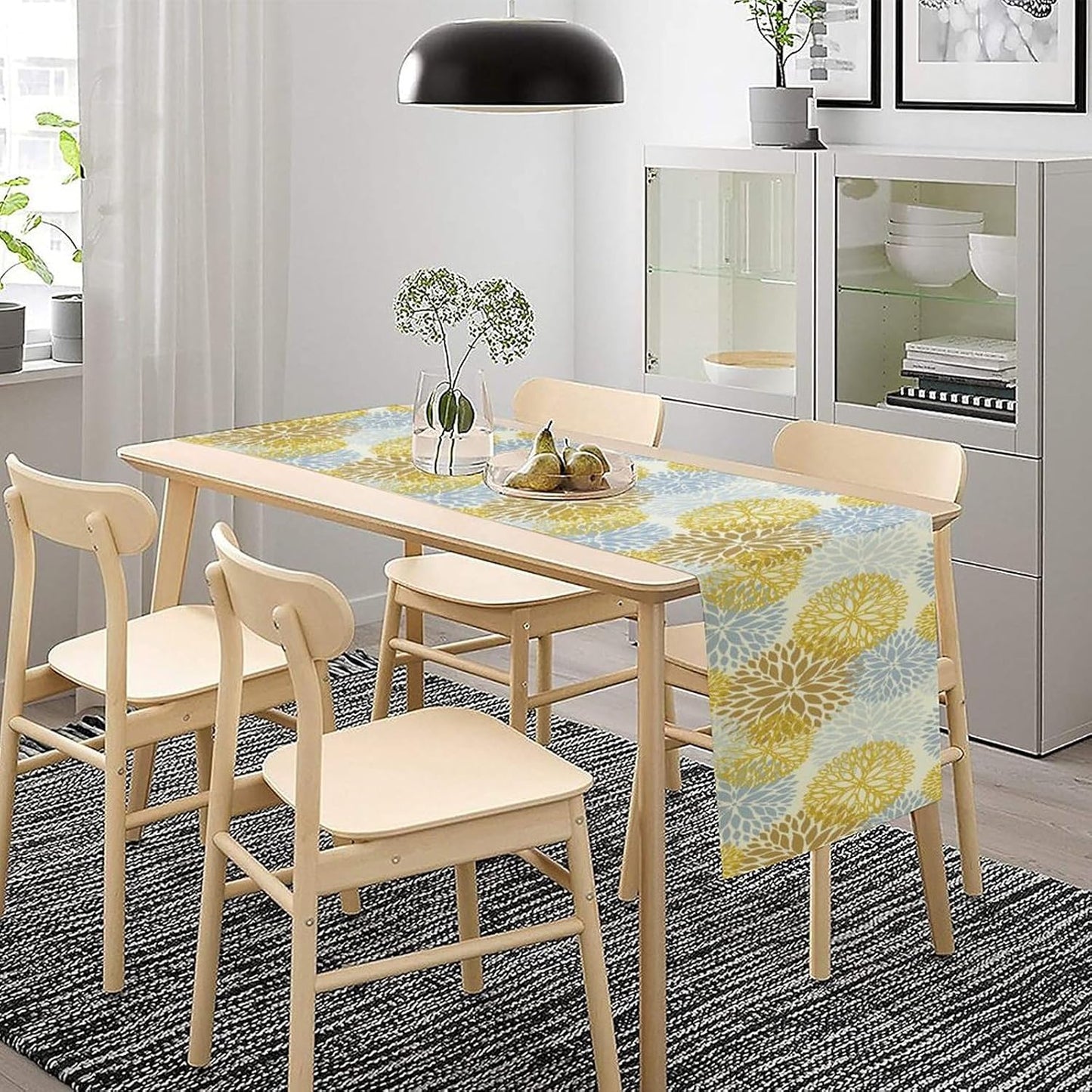 Flowers Table Runner,Spring Summer Floral Pattern Seasonal Farmhouse Kitchen Dining Table Home Party Decoration 13x120 Inch