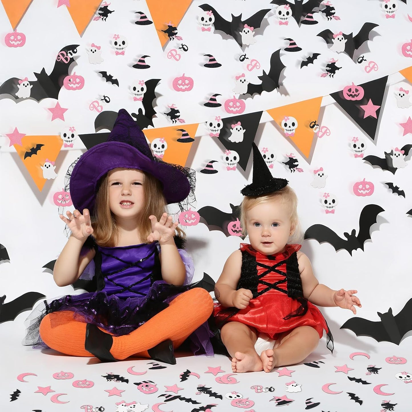 MARFOREVER Pink Halloween Confetti Glitter, Halloween BOO Witch Bat Pumpkin Ghost SkeletonTable Scatter Confetti Sprinkles for Halloween Birthday Party Supplies Decorations