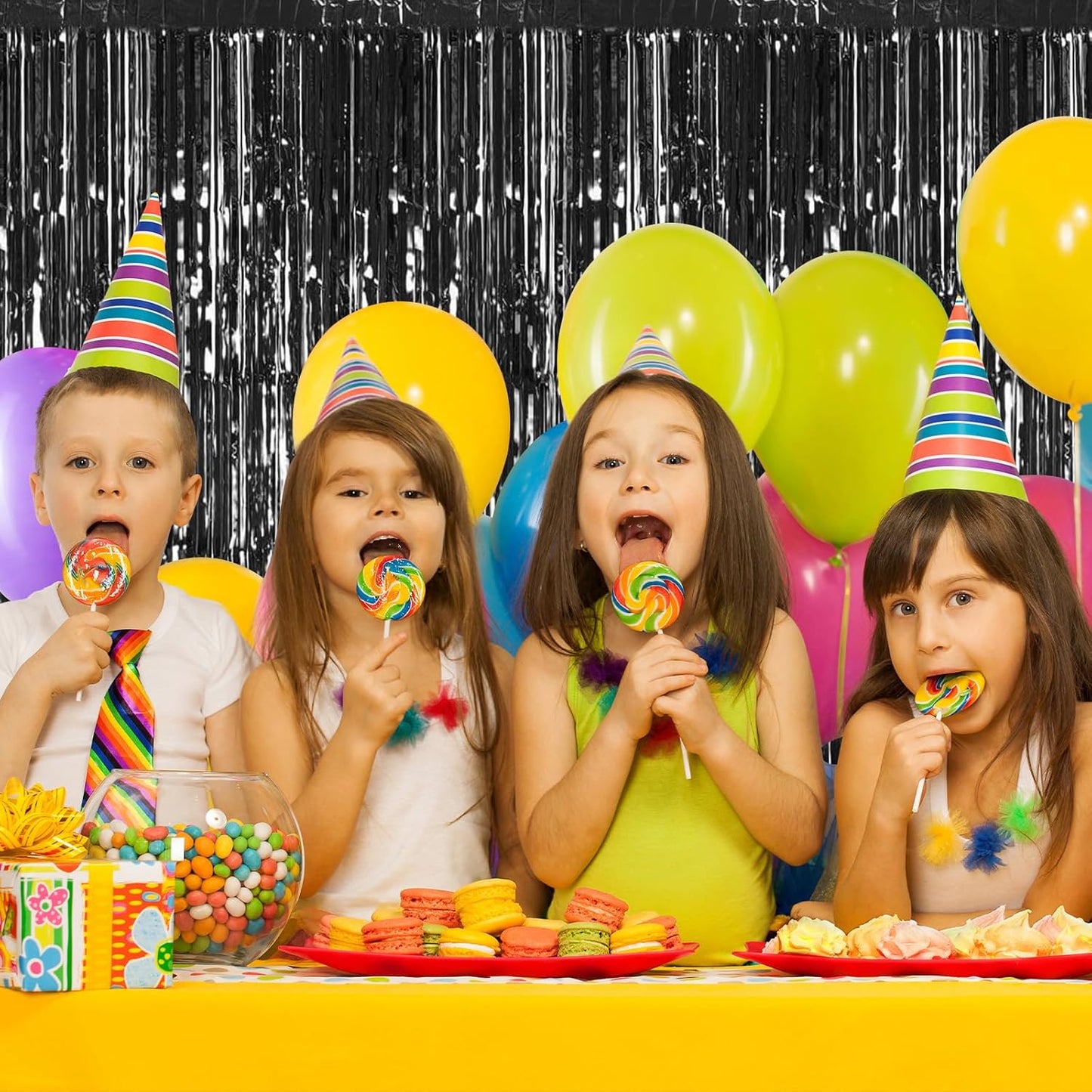 30 Pack Black Foil Fringe Curtain Backdrop, 3.3x8.2 Feet Metallic Tinsel Streamer Curtains Photo Booth Props for Birthday/Graduation/Bachelorette/Halloween/Christmas/New Year/Disco Party Decorations