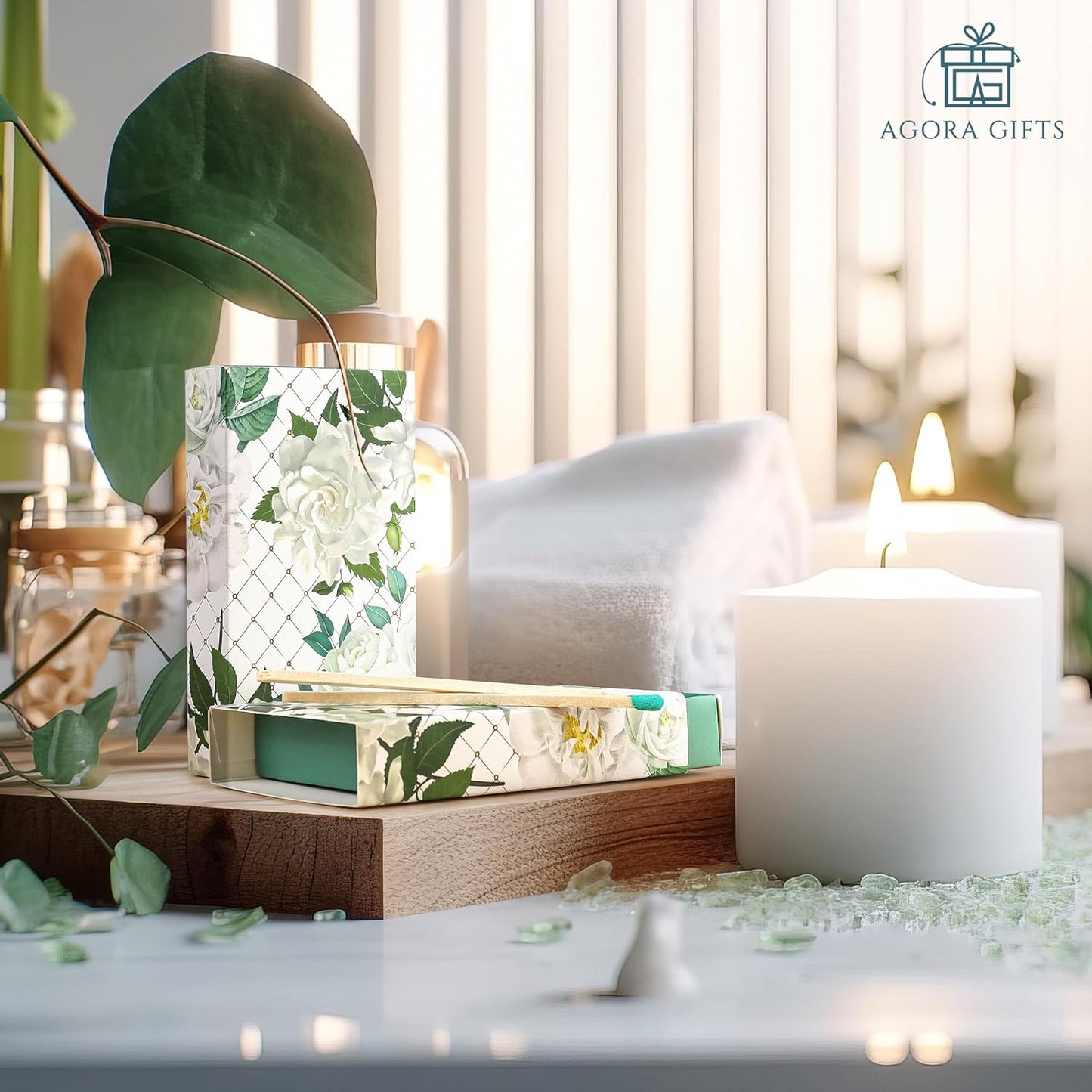 Decorative Matches Box -4-Inch Long Matches for Candles with Strike - Wooden Colorful Candle Sticks with Rainbow Tips - 50 Pc Match Sticks - Matchbox Designs of Your Choice (6 Unique Box Designs)