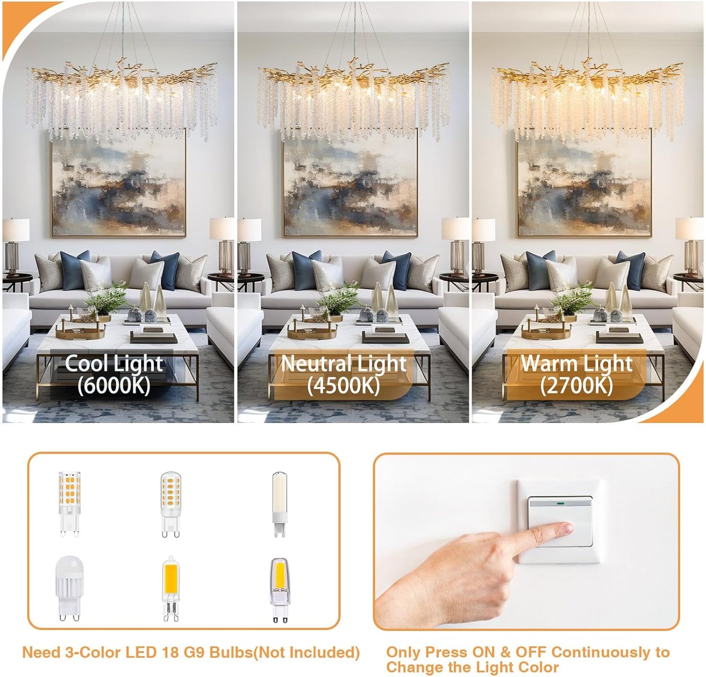 YUYI Modern Crystal Chandelier, 47.2" Gold Tree Branch Chandelier for Dining Room, Round Luxury High Ceiling Chandeliers Pendant Light Over Table, Hanging Fixture for Bedroom, Living Room, Kitchen