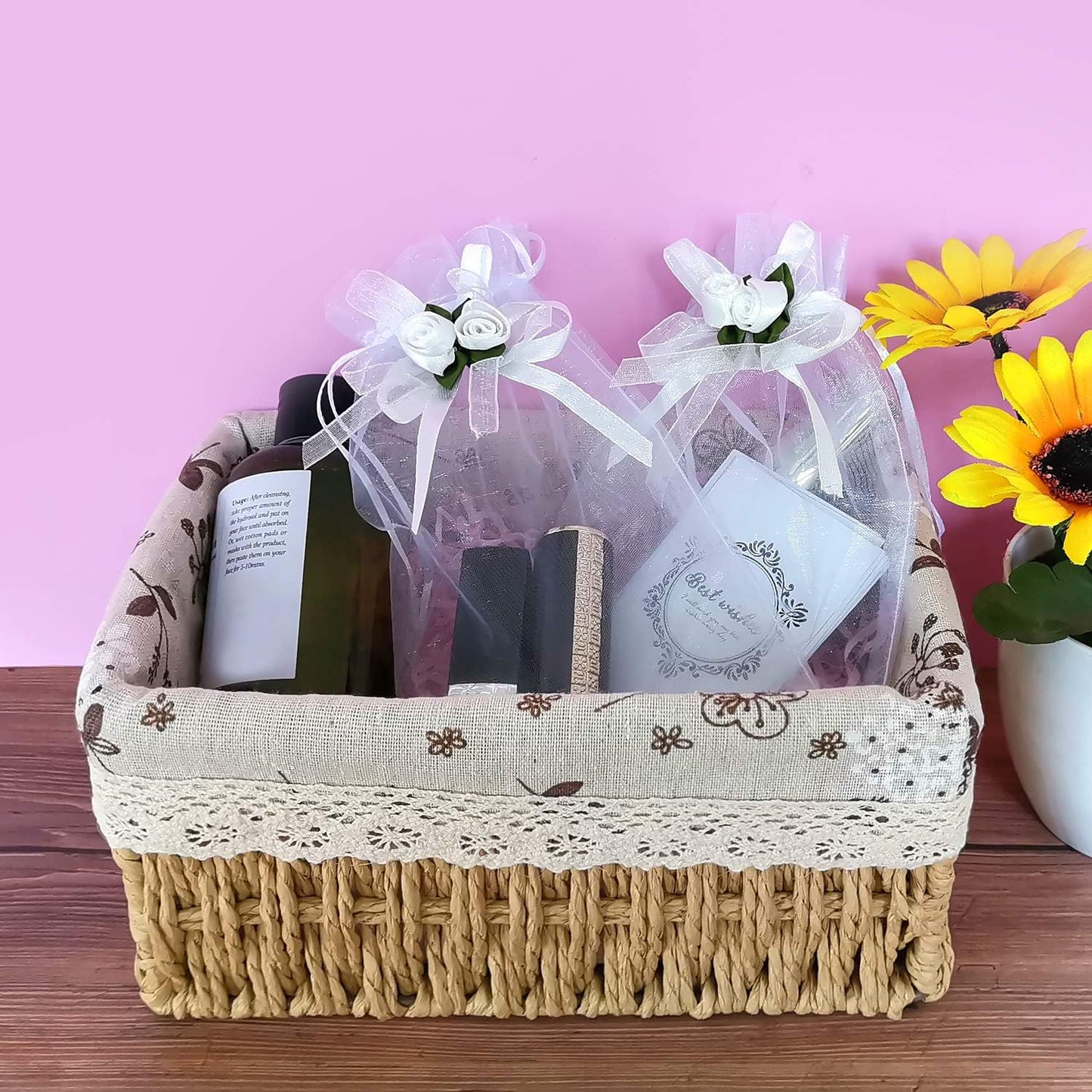 SumDirect Rose Organza Gift Bags - 50Pcs 5x7 inch White Wedding Favor Gift Bags, Jewelry Pouches with Drawstring for Party Wedding Christmas Valentine