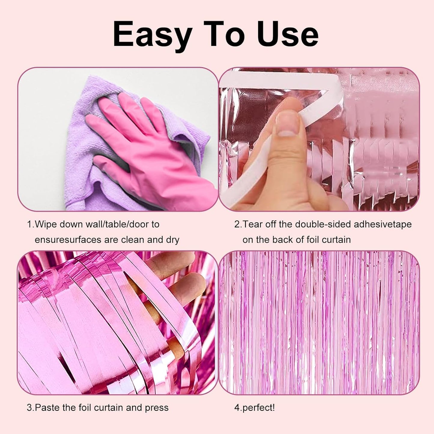 2 Pack 3.28 ft x 6.56 ft Pink Tinsel Curtain Party Backdrop Decorations, Metallic Foil Fringe Backdrop Door for Halloween, Christmas, Birthday Graduation Wedding Party Streamers Photo Backdrop.