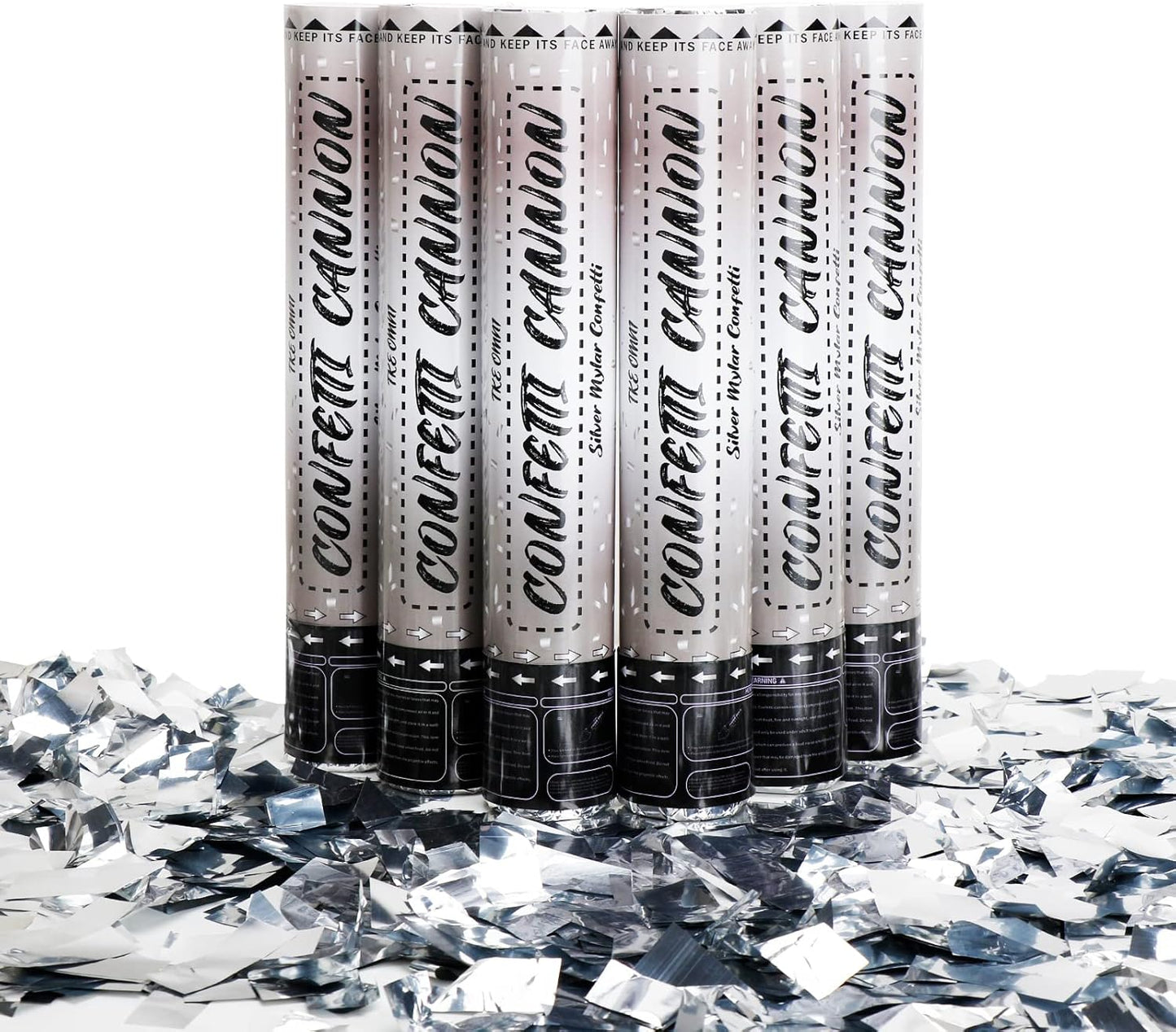 12 Inch Confetti Cannons (6 Pack) – Silver Mylar Confetti Poppers - Air Powered Party Poppers Confetti Shooters for Birthday, Wedding, Graduation, Christmas, New Year Celebrations