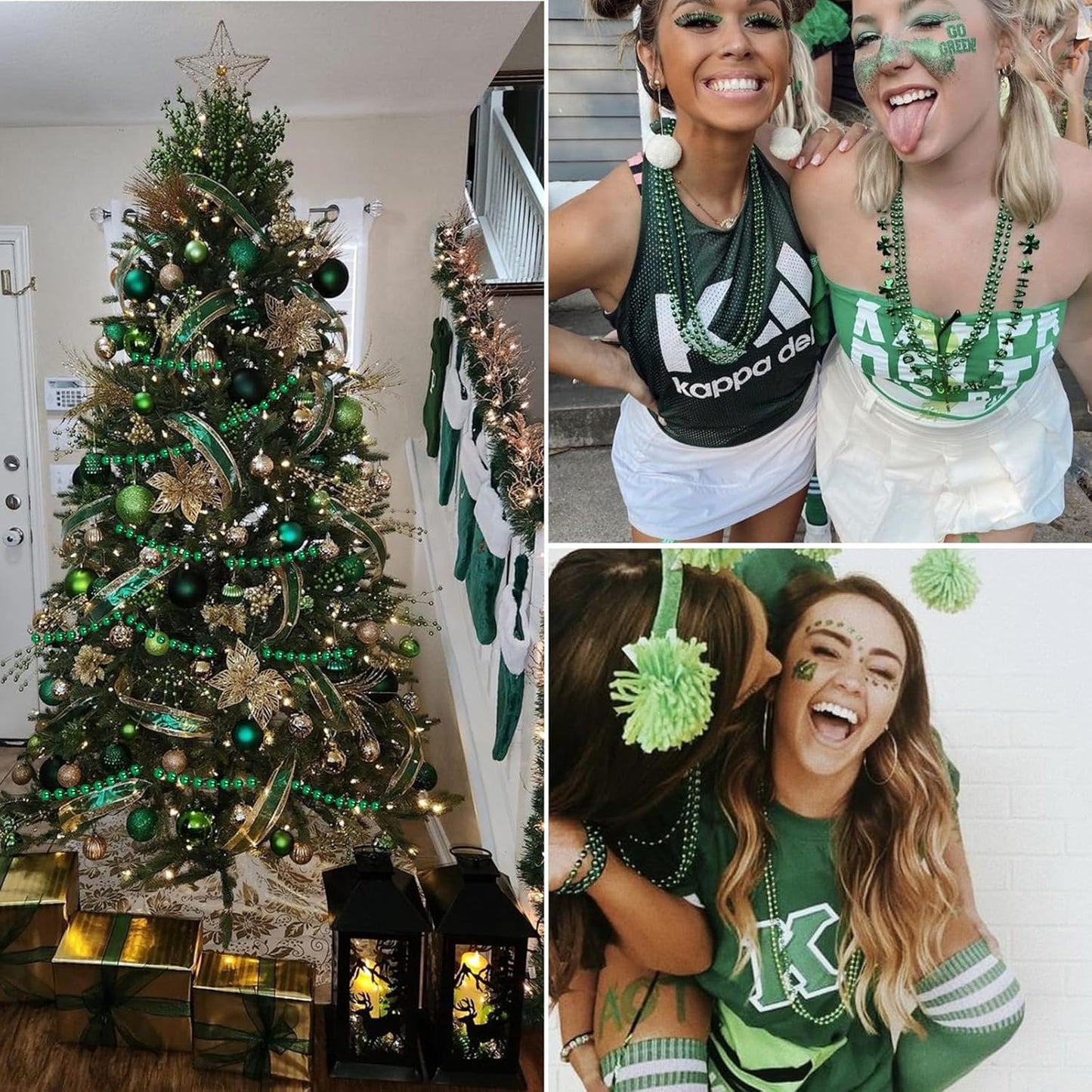 [66 Feet] Green Pearl Beads Garland, 8MM 22 Yards Green Faux Pearl Beads String Roll Bulk for DIY Craft Christmas Tree Wedding Party Decoration