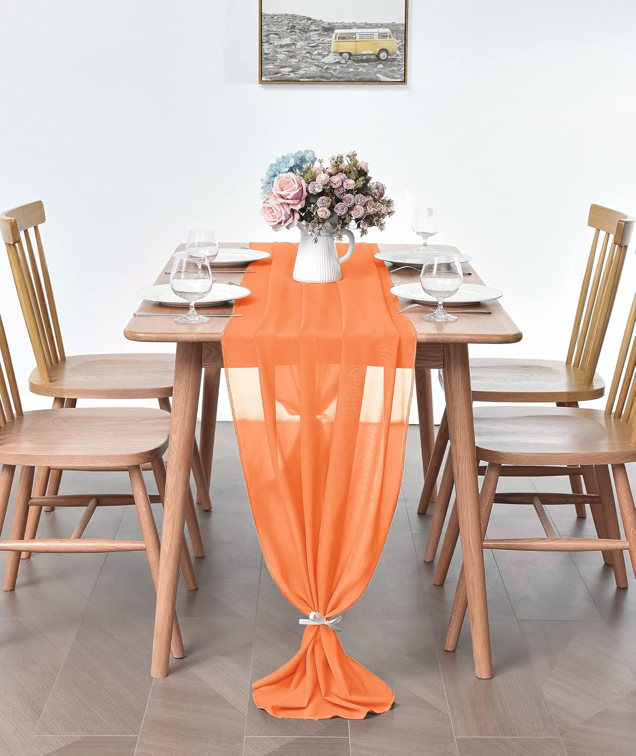 2 Pack 10Ft Chiffon Orange Table Runner Sheer 29x120 Inch for Romantic Wedding Decor Bridal & Baby Shower Birthday Rustic Party Decoration