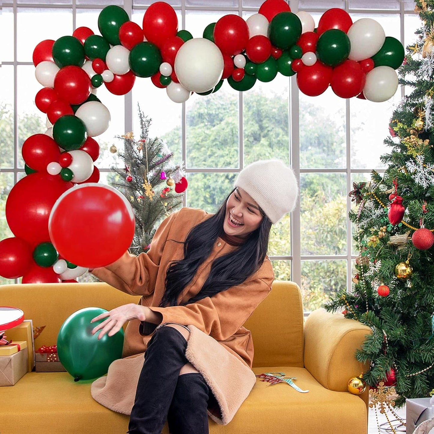 Balloons Garland Kit Red Green and White Balloons with Different Sizes for Wedding Birthday Festival Party Decoration