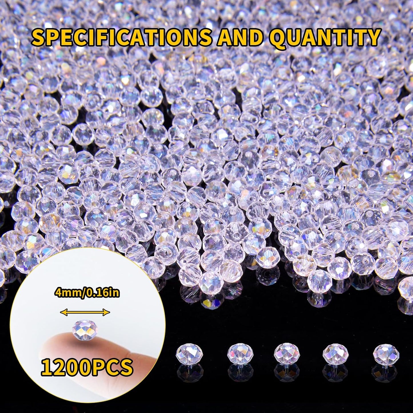 1200Pcs 4mm Crystal Glass Beads for Jewelry Making Beads for Bracelets Necklace Pendants Making Supplies(Light Purple)
