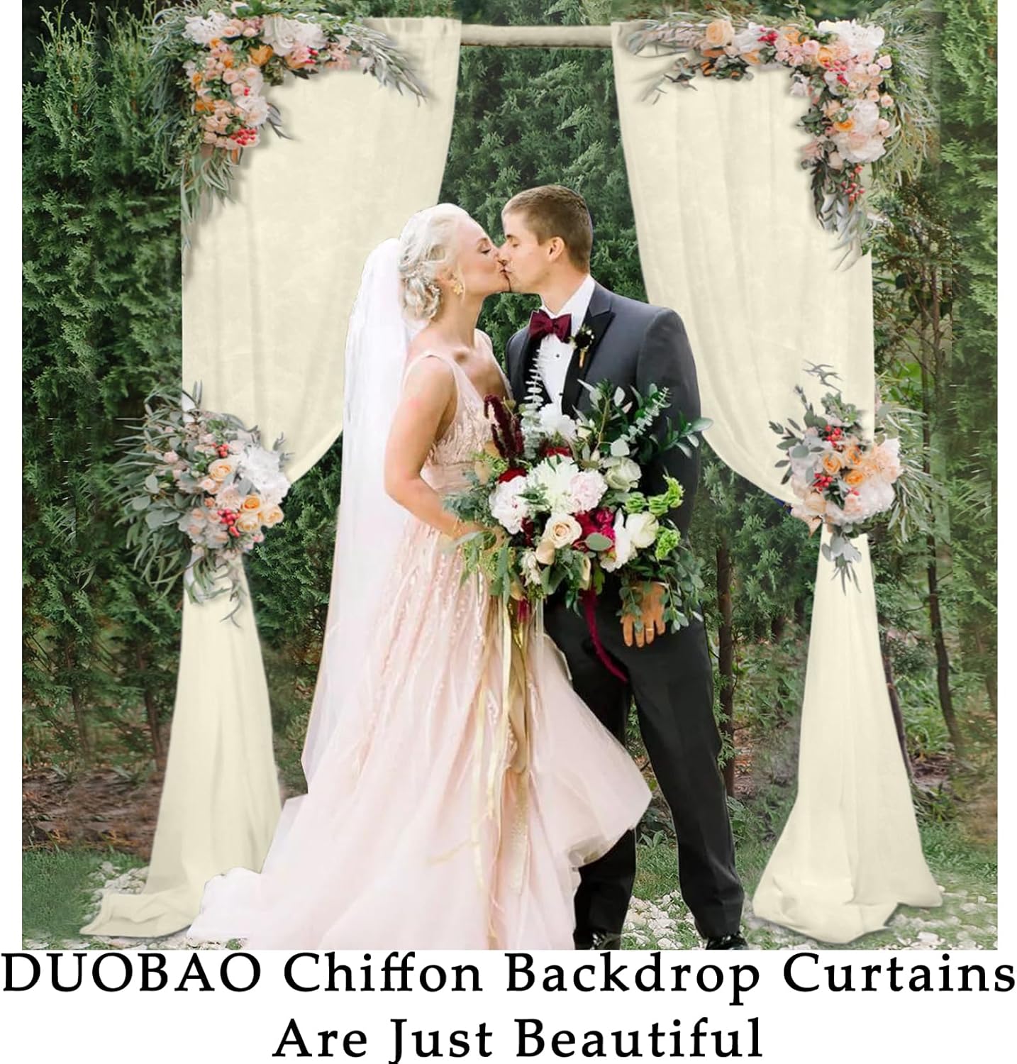 DUOBAO Ivory Sheer Chiffon Backdrop Curtains 108"" Long | 2 Panels | Perfect for Wedding Ceremonies, Beach Parties, Home Decor, and Events | Cream Drapes