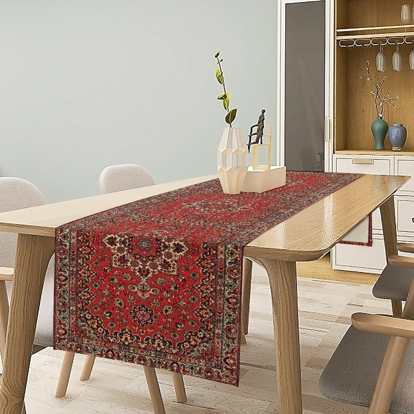 Vintage Boho Red Table Runner,Elegant Mid Century for Home Farmhouse Kitchen Table Dining Coffee Room Garden Party Wedding Decor 13x120in