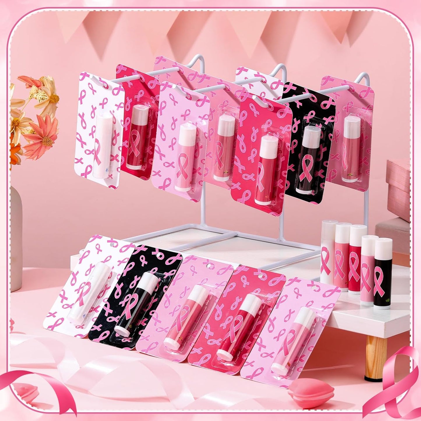 30 Pack Breast Cancer Awareness Accessories Gifts Bulk Lip Balms Favors Pink Ribbon Lip Balms Favors Breast Cancer Awareness Month Support Party Items Decorations for Women Men Survivors