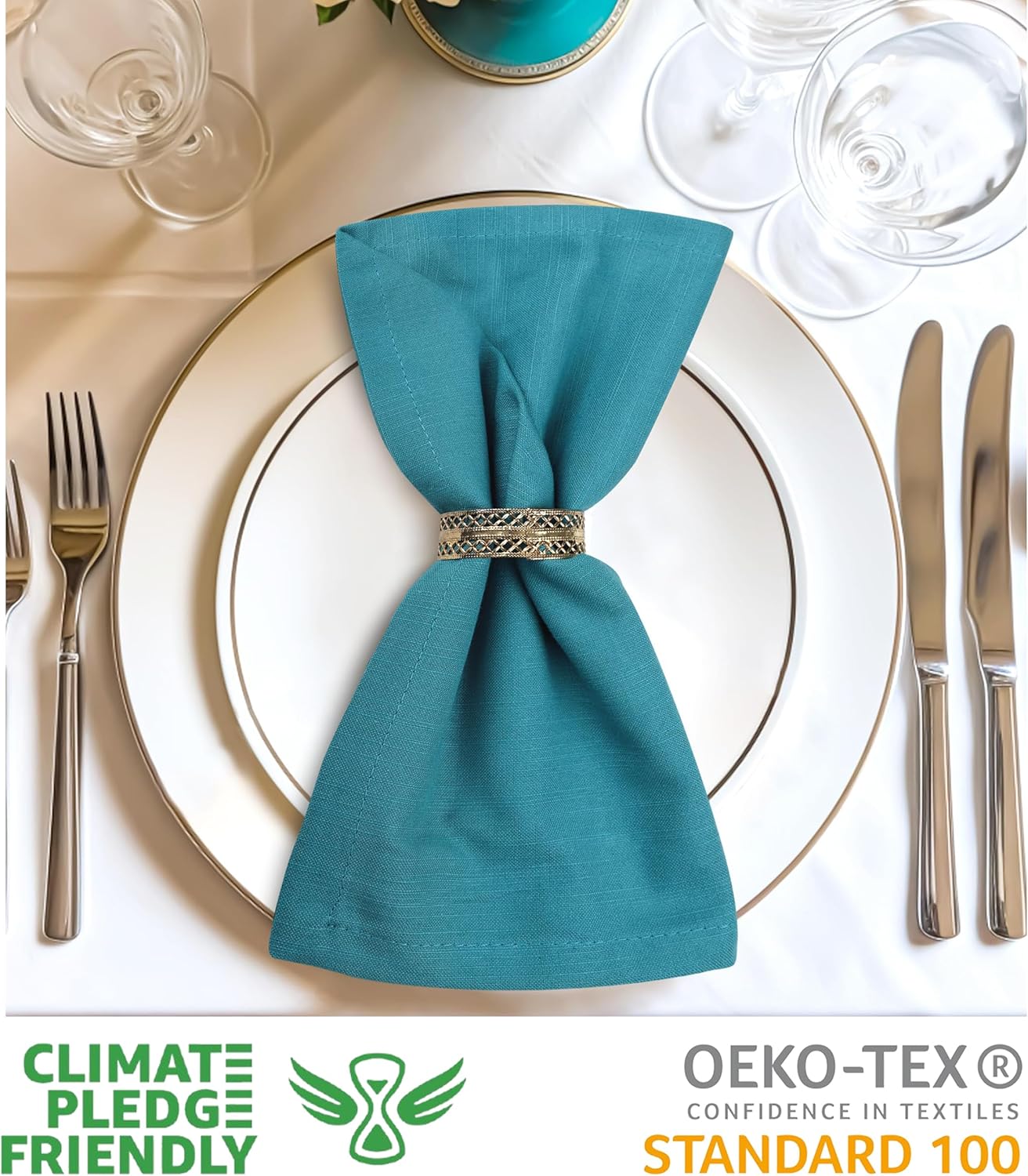 Urban Villa Christmas Dinner Napkins 20’’x20’’ Over Sized Set of 12 Turquise Color Cloth Napkins 100% Cotton Slub Thanks Giving Cloth Napkins Premium Hotel Quality Everyday use Soft Dinner Napkins