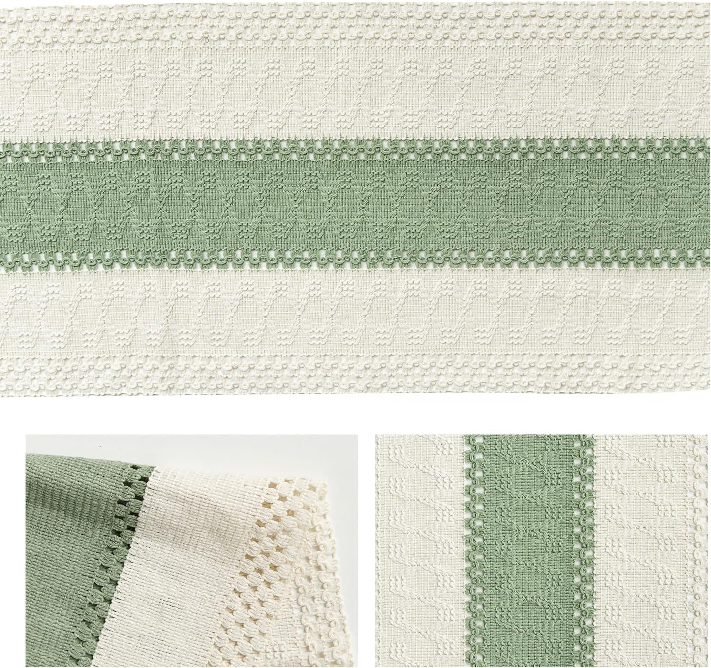 Artoid Mode Light Green Farmhouse Rustic Table Runner, Seasonal Holiday Hollow Kitchen Dining Table Decoration for Home Party Decor 12x36 Inch