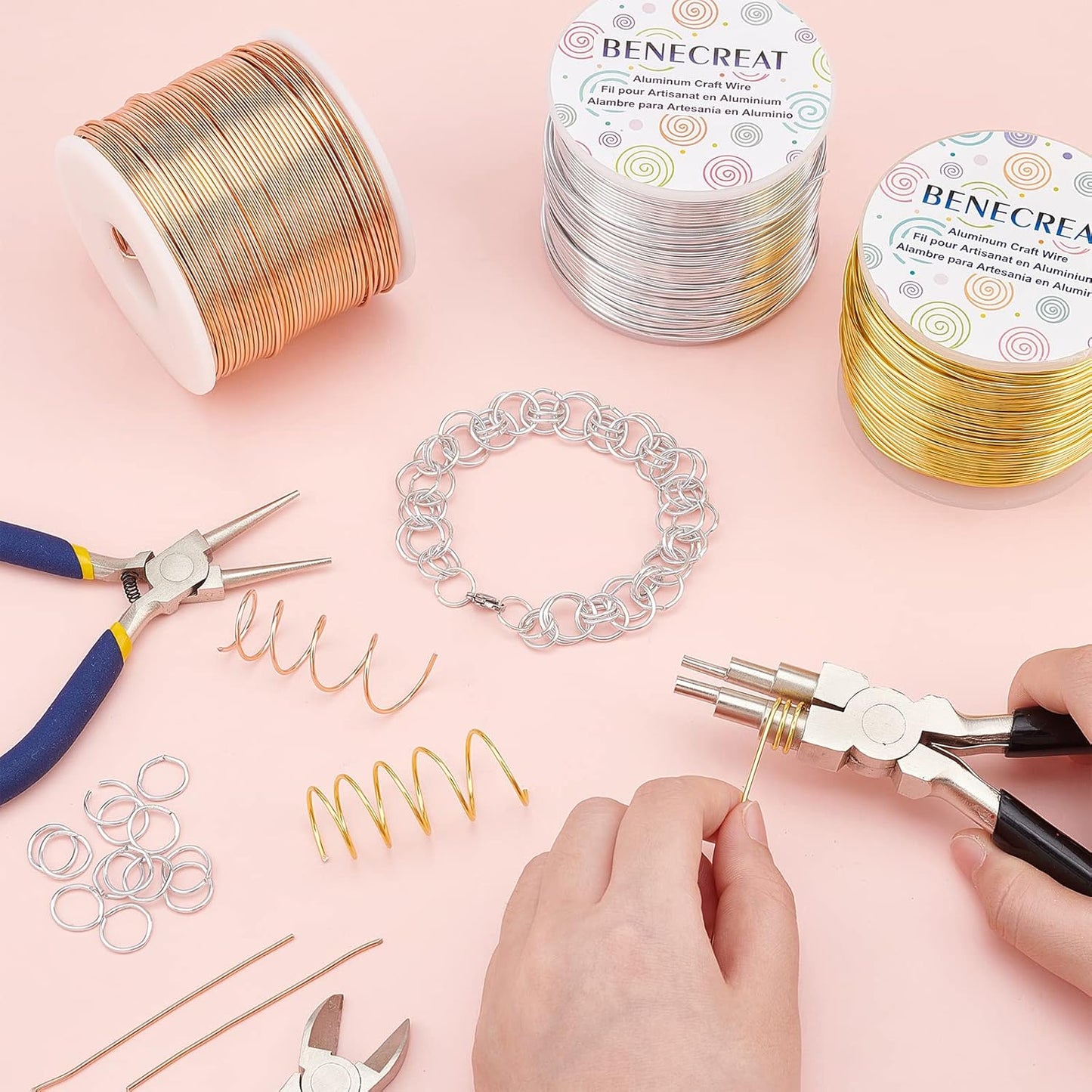 BENECREAT 12 17 18 Gauge Aluminum Wire (17 Gauge,380FT) Anodized Jewelry Craft Making Beading Floral Colored Aluminum Craft Wire - Silver