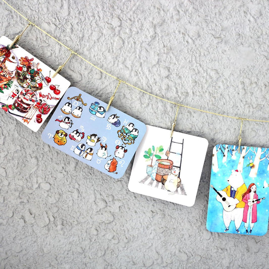 2 Pack Chain Photo Clip Hanging Photo Display Wall Photo Display Metal Photo String with 12 Clips Wall-Mounted Picture Holder for Hanging Painting Family Photos Artworks (Gold Color)