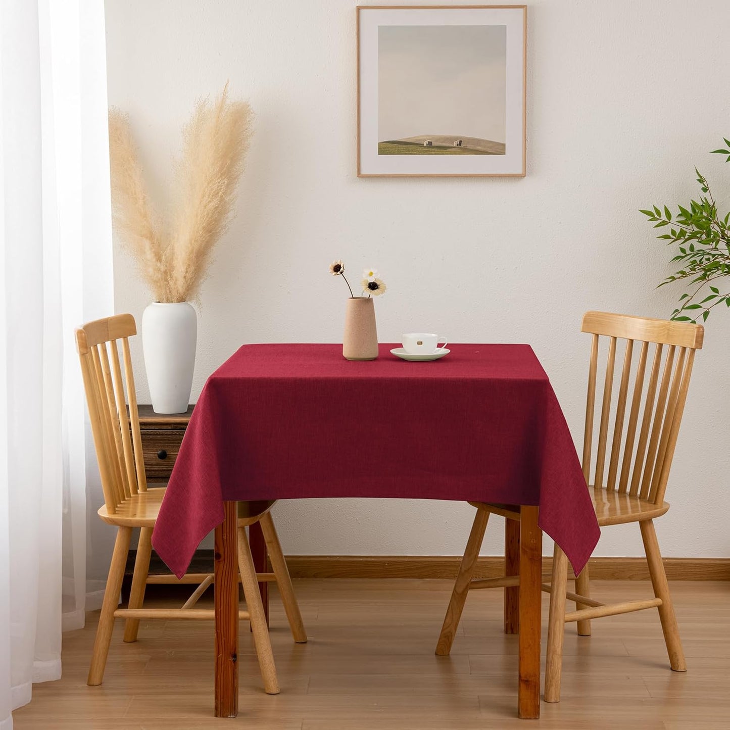 Hiasan 2 Pack Faux Linen Square Tablecloth - Wrinkle and Stain Resistant Washable Table Cloth for Kitchen Dining Room Holiday Table Cover for Party Dinner, Red, 54 x 54 Inch