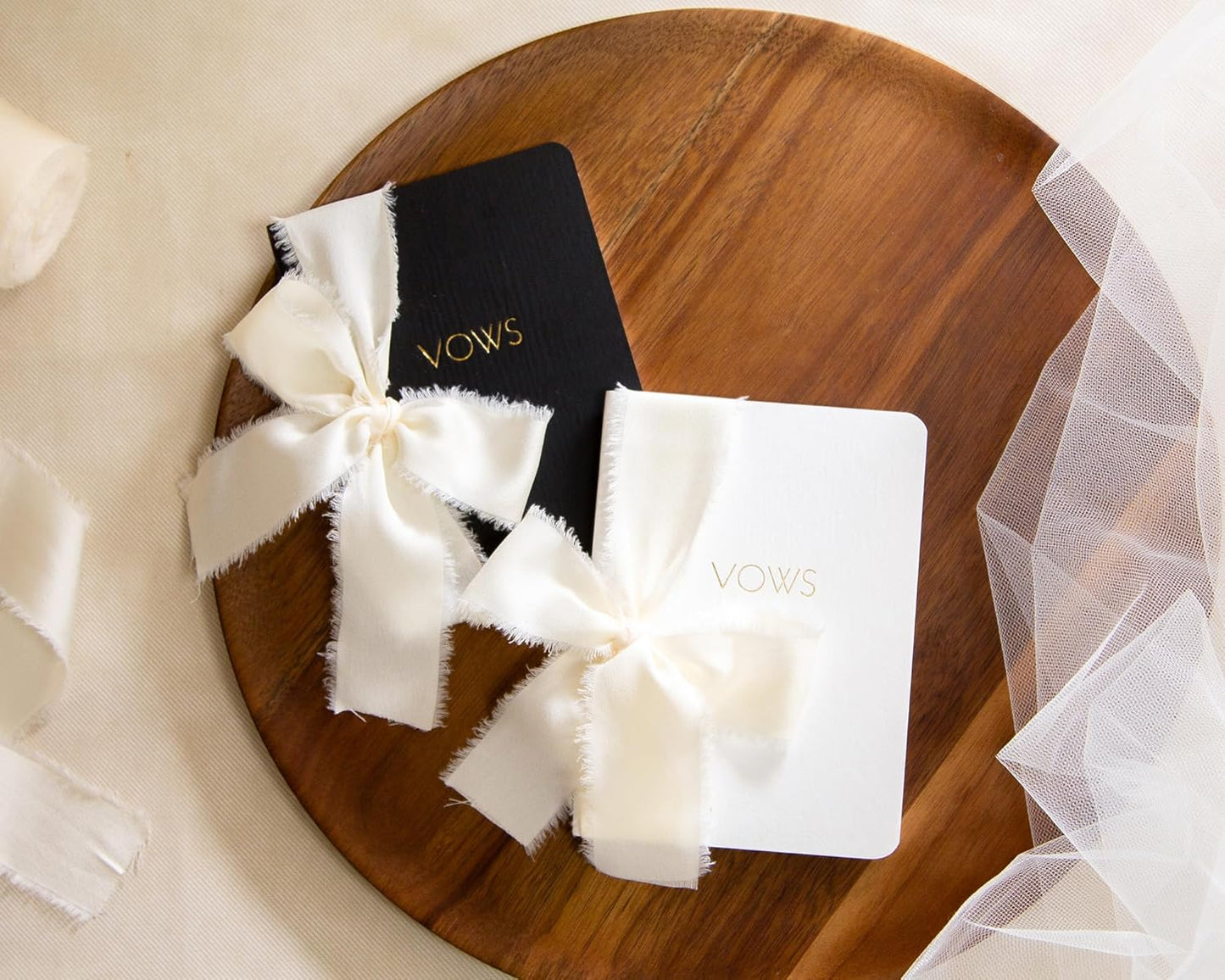 Black White Embossed Slim Vow Books w/Ribbon (Set of 2) - 5.625 x 4 Minimalist Pocket Sized Embossed Wedding Ceremony Vow Renewal Speech Notebook Journal