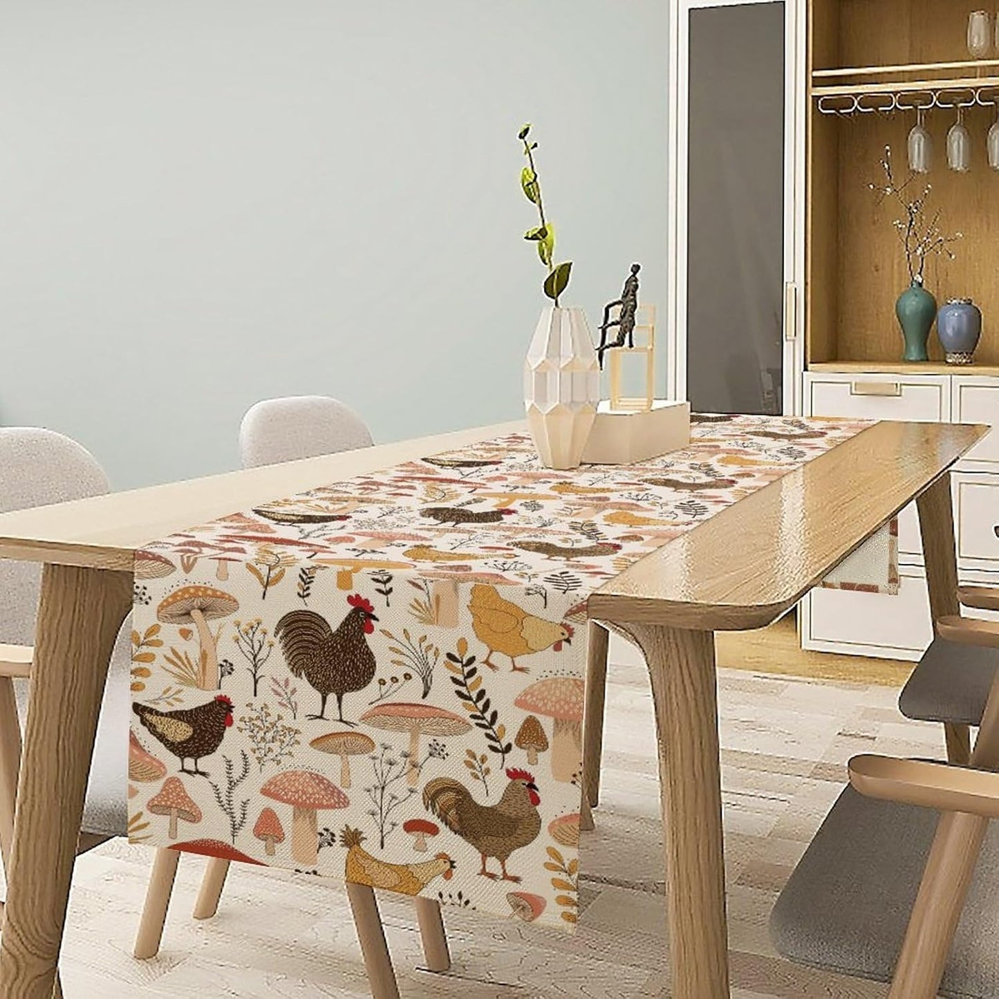 Mushroom Table Runner,Retro Natural Plant Famhouse Table Runner for Kitchen Dining Table Home Party Decoration 13x72 Inch