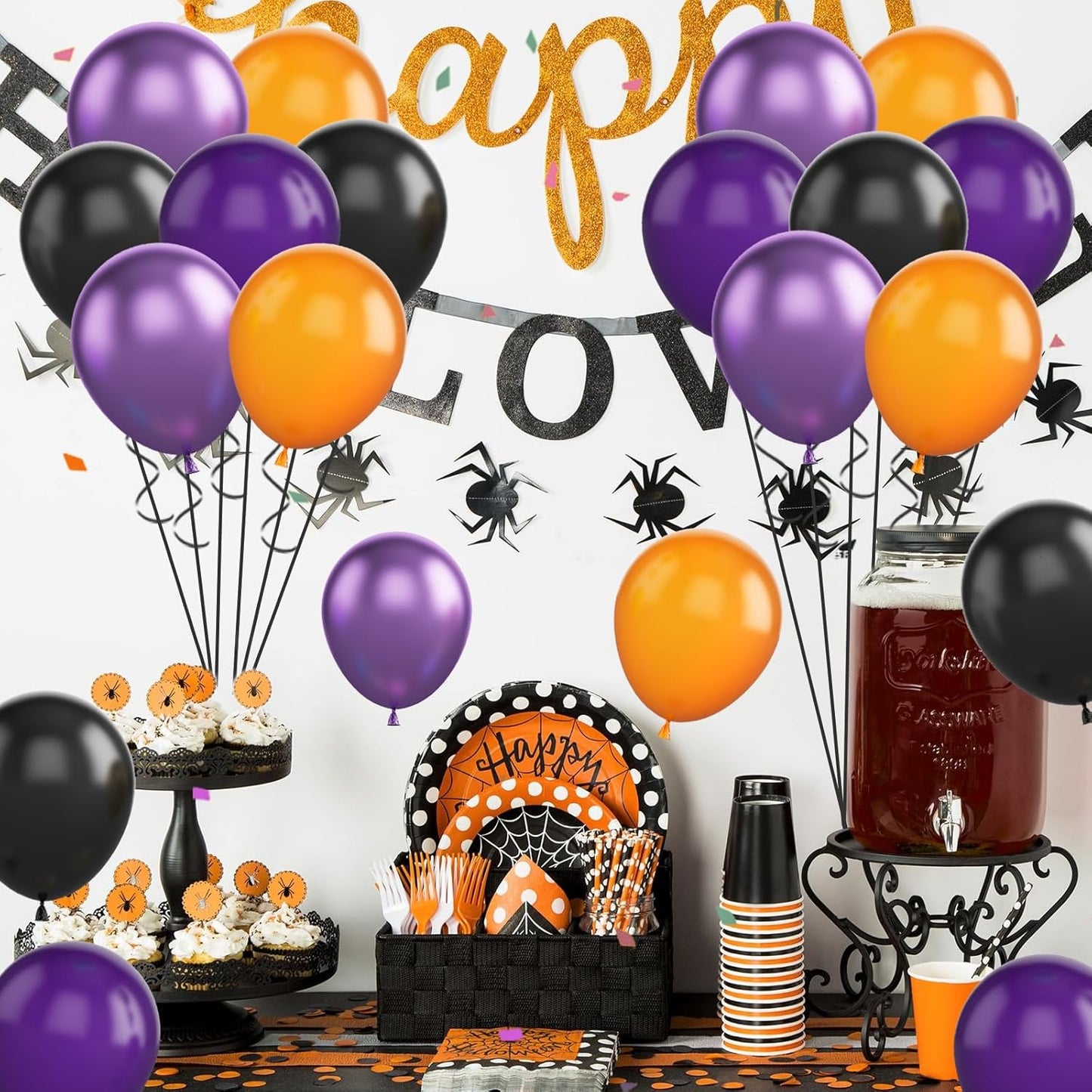 FunHot Halloween Party Balloons, 60Pcs Black Purple Orange Balloons, 12 Inch Metallic Purple Black Latex Balloons Purple Orange Party Balloons Helium for Kids Halloween Birthday Decorations Indoor