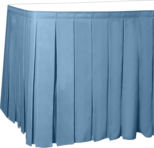 Ultimate Textile Pleat Polyester Fabric Table Skirt - Machine Washable Flame Resistant with Clips for Events, Weddings & Trade Shows, Cut & Sewn in Paterson, NJ - Light Blue, 21' Box Pleat