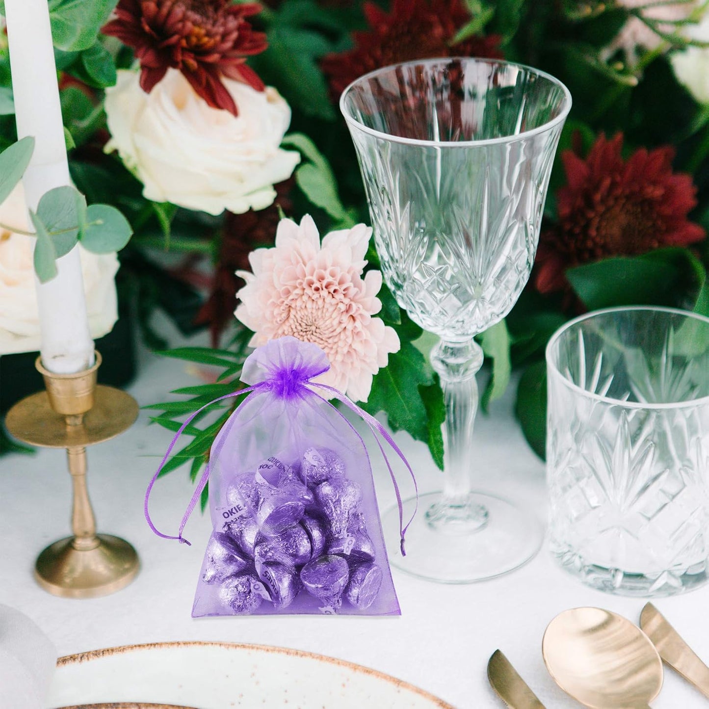 Super Z Outlet 100 Pack 5x7 Inch Mini Sheer Drawstring Organza Transparent Bags Jewelry Sack Pouches for Wedding, Party Decorations, Arts & Crafts Gifts (Purple)