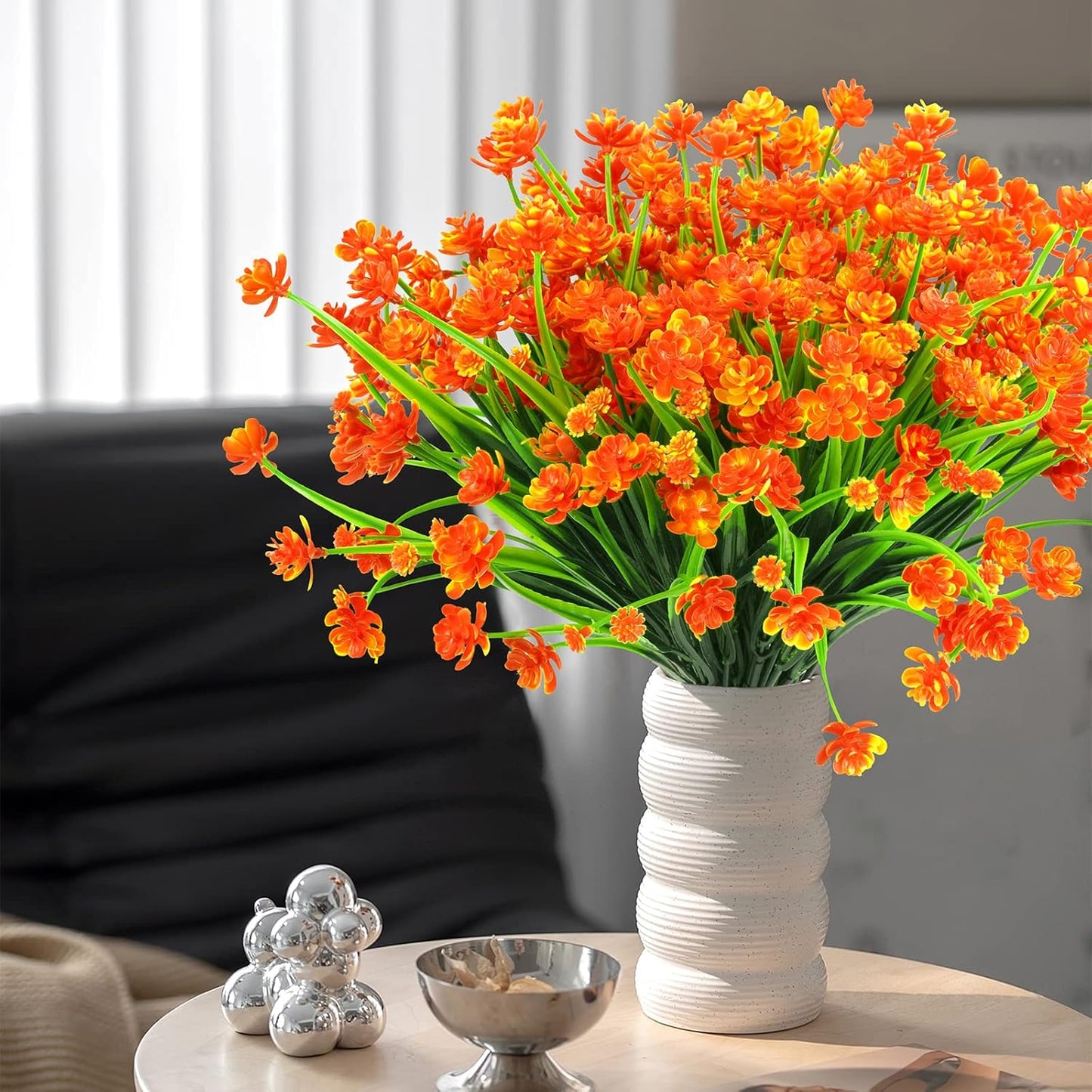 AmyHomie 20 Bundles Artificial Fall Flowers for Outdoor UV Resistant Faux Flowers No Fade Fake Plastic Plants Wildflowers Spring Flowers Garden Porch Window Box Decorating Fall Decor (Orange)