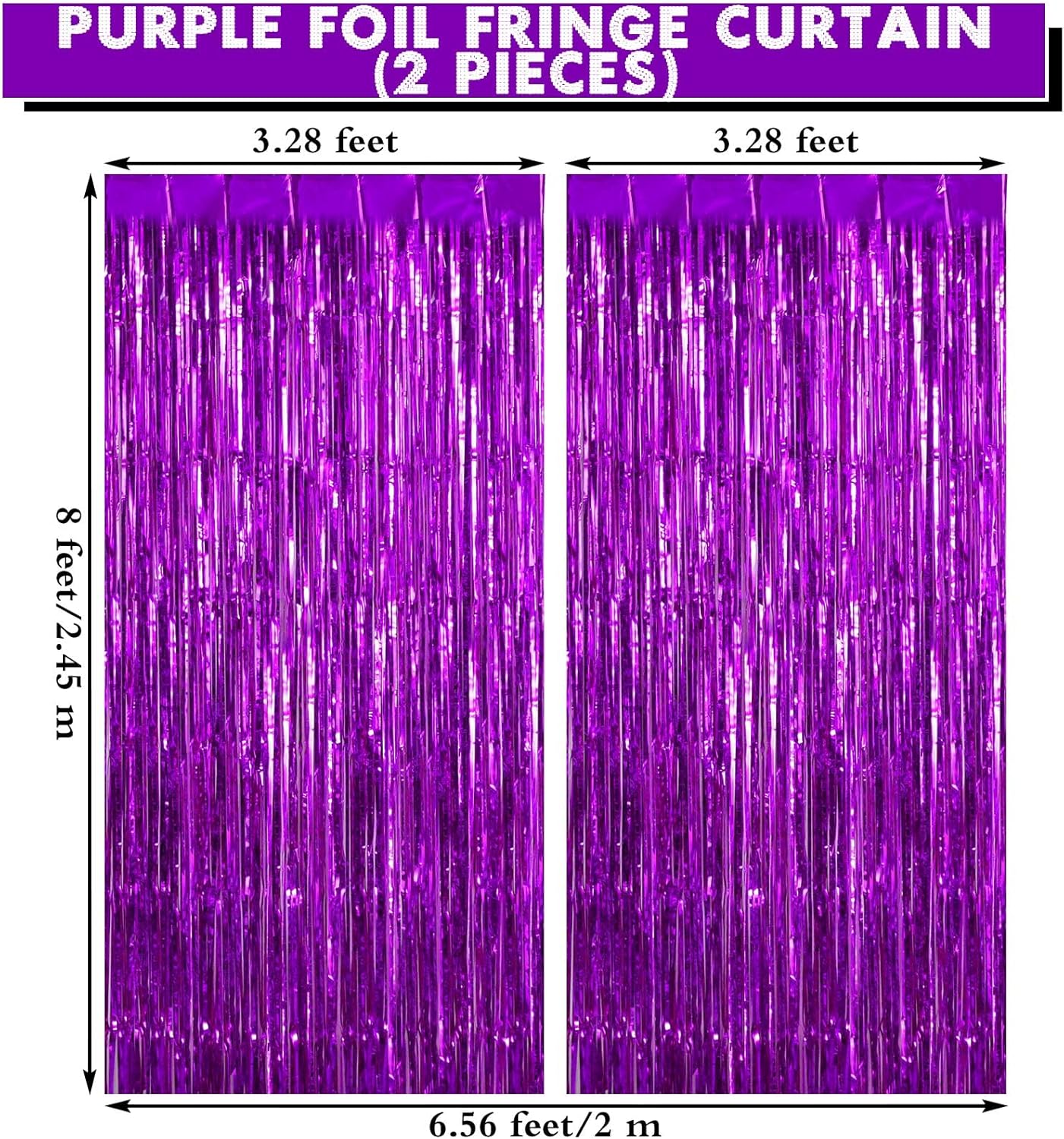 2 Pack Purple Fringe Curtains Foil Shiny Fringe Backdrop Tinsel Door Streamers Foil Curtains for Birthday Wedding Engagement Bridal Shower Celebration Party Decorations Large