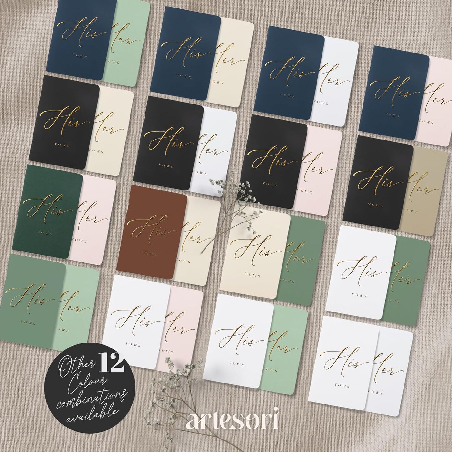 ARTESORI Wedding Vow Book for Her & Him, Soft Touch, Gold Engraving, 28 Lined Pages, Wedding Vow Books His and Hers, Wedding Essentials, Wedding Registry Gifts, His and Hers Gifts [Mint & Navy]