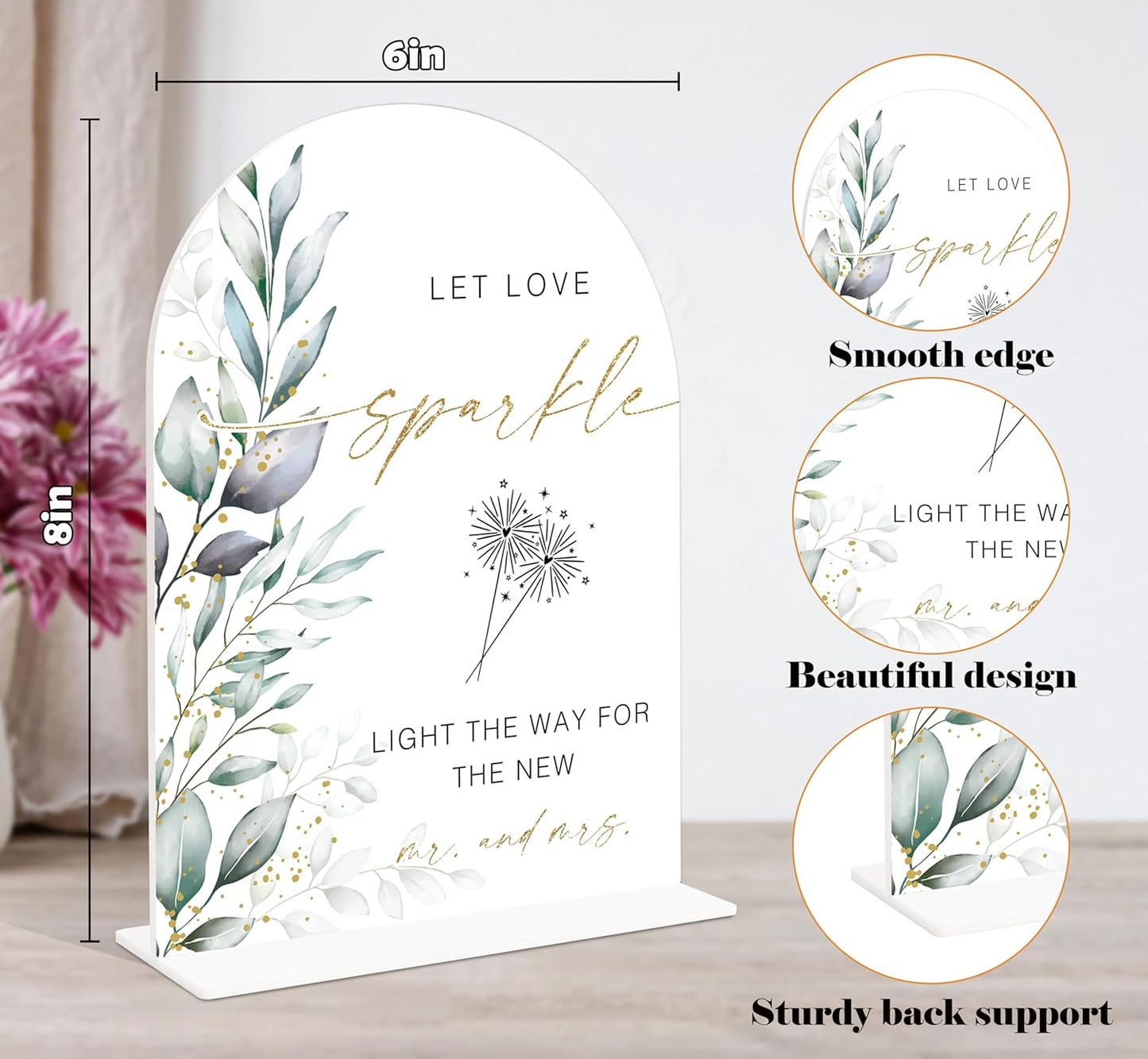 Acrylic Wedding Signs, Greenery Theme Let Love Sparkle Sign, Wedding Reception Signage, Bridal Shower Table Decor with Stand, Engagement, Anniversary, Newlywed Events and Parties Supplies, 20