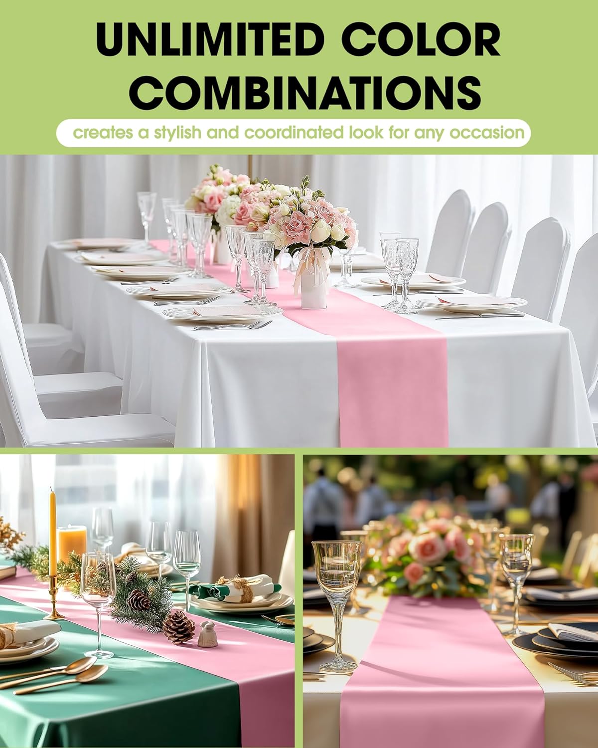 Pureegg Light Pink Plastic Table Runners - 10 Pack, 14'' x 108'', Water Resistant & Disposable Centerpiece Decorations for Table Cloth, Wedding, Birthday, Holiday, Baby Shower, Party, Home Decor