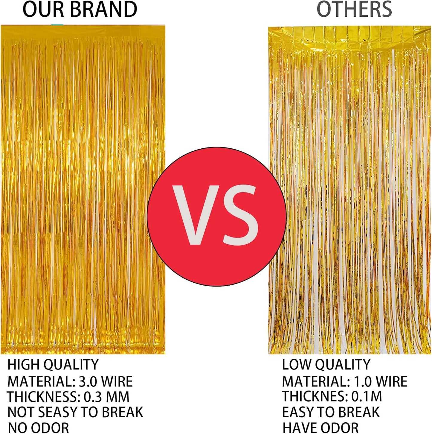 Keyali 4 Pack 3.3 * 8.3 ft Foil Curtain Metallic Tinsel Fringe Curtains Photo Booth Props Backdrop for Birthday Wedding Engagement Baby Shower Christmas Holiday Celebration Partyl,Gold