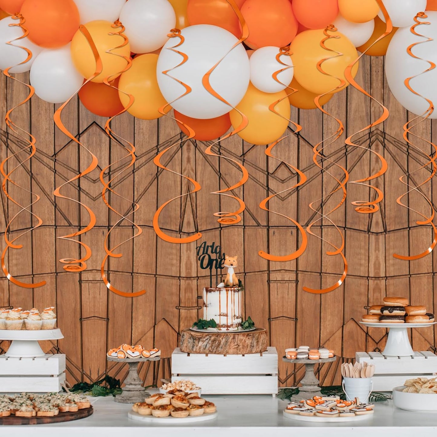 24 PCS Orange Hanging Swirl, Sparkle Ceiling Decorations, Plastic Streamer Party Decorations with Double-Swirls and Single-Swirls for Birthday Decorations, Graduation, Halloween, Baby Shower