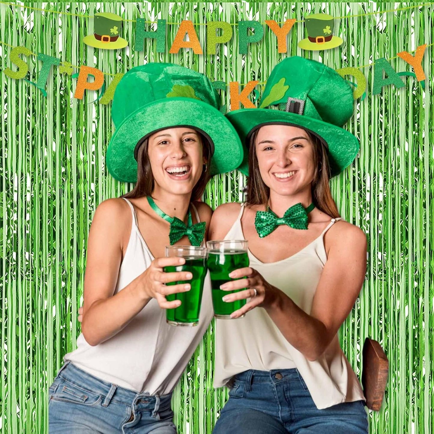 6 Pack Light Green Foil Fringe Curtains Backdrop, 3.28 x 8.2 Ft Metallic Streamers Tinsel Curtains Background for Photo Booth, Birthday, Weddings, Carnivals, Graduation, Themed Party Decorations