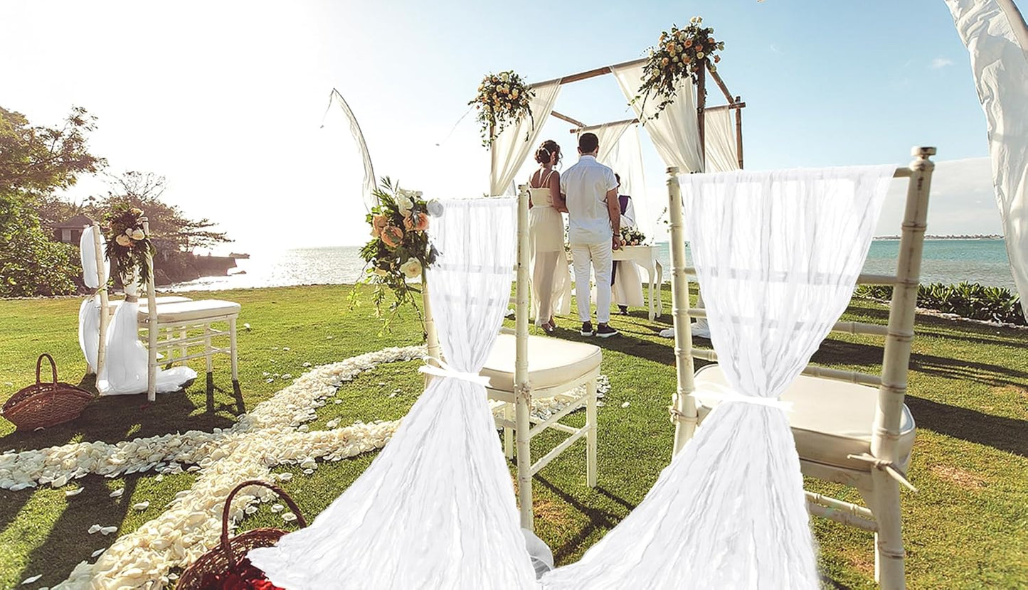 50 PCS Cheesecloth Chair Sashes, Bows Designed ChairSashes, 15.7x70 inch Chair Sashes for Aisle Decorations Universal Chairs Cover Decoration for Wedding Reception Party Banquet (White)