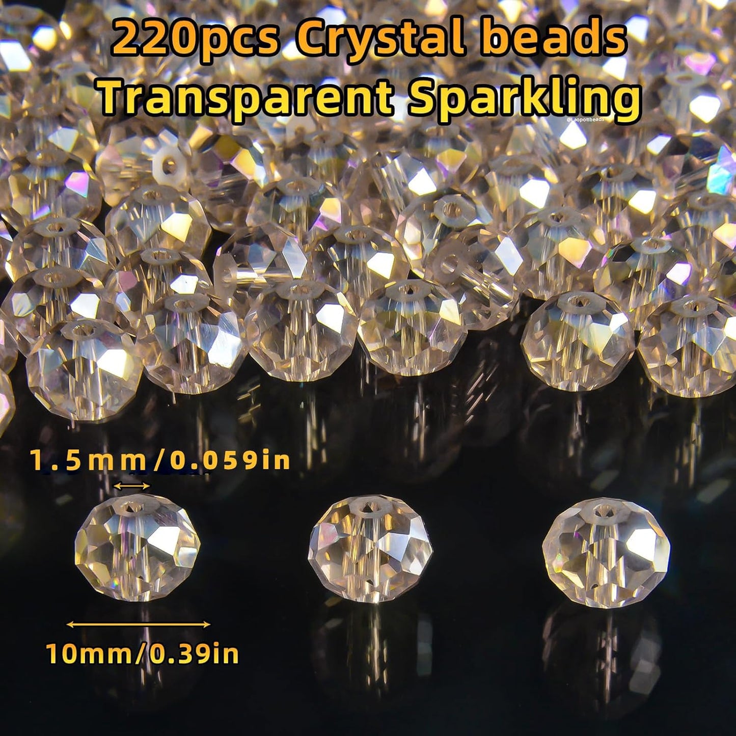 220Pcs 10mm Crystal Glass Beads for Jewelry Making Beads for Bracelets Necklace Pendants Making Supplies(Silver Champagner)