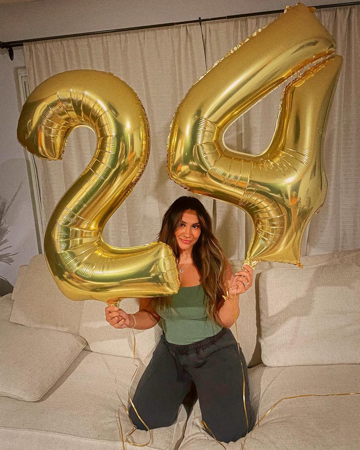 40 Inch Gold Large Number 24 Birthday Balloon, Giant Number 24 Balloons, Foil Mylar Big Balloons for Men Women Anniversary Graduation Supplies Decorations