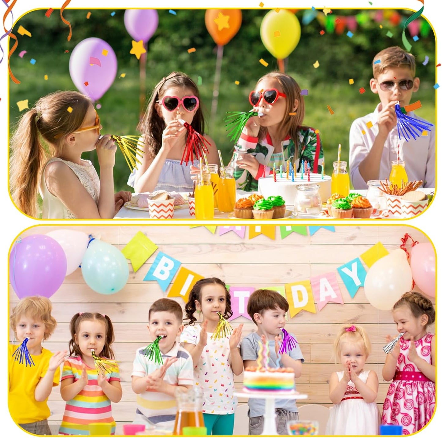 24 Pack Metallic Fringe Party Blowers - Kids Party Noise Makers,Party Blowers for Kids,Horns & Whistles for Graduations,Weddings,Birthdays,Family Gatherings and Sporting Events