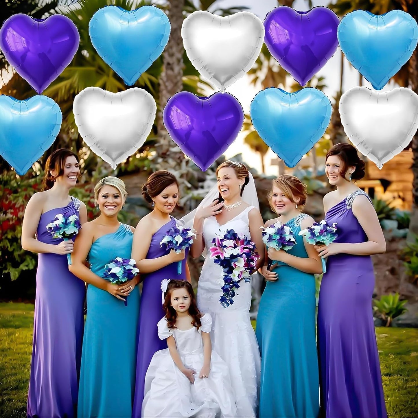 Blue Purple Silver Heart Balloons,12Pcs 18Inch Blue Silver Purple Heart Shaped Foil Helium Polyester Film Balloons for Baby Shower Birthday Anniversary Wedding Engagement Party Decorations