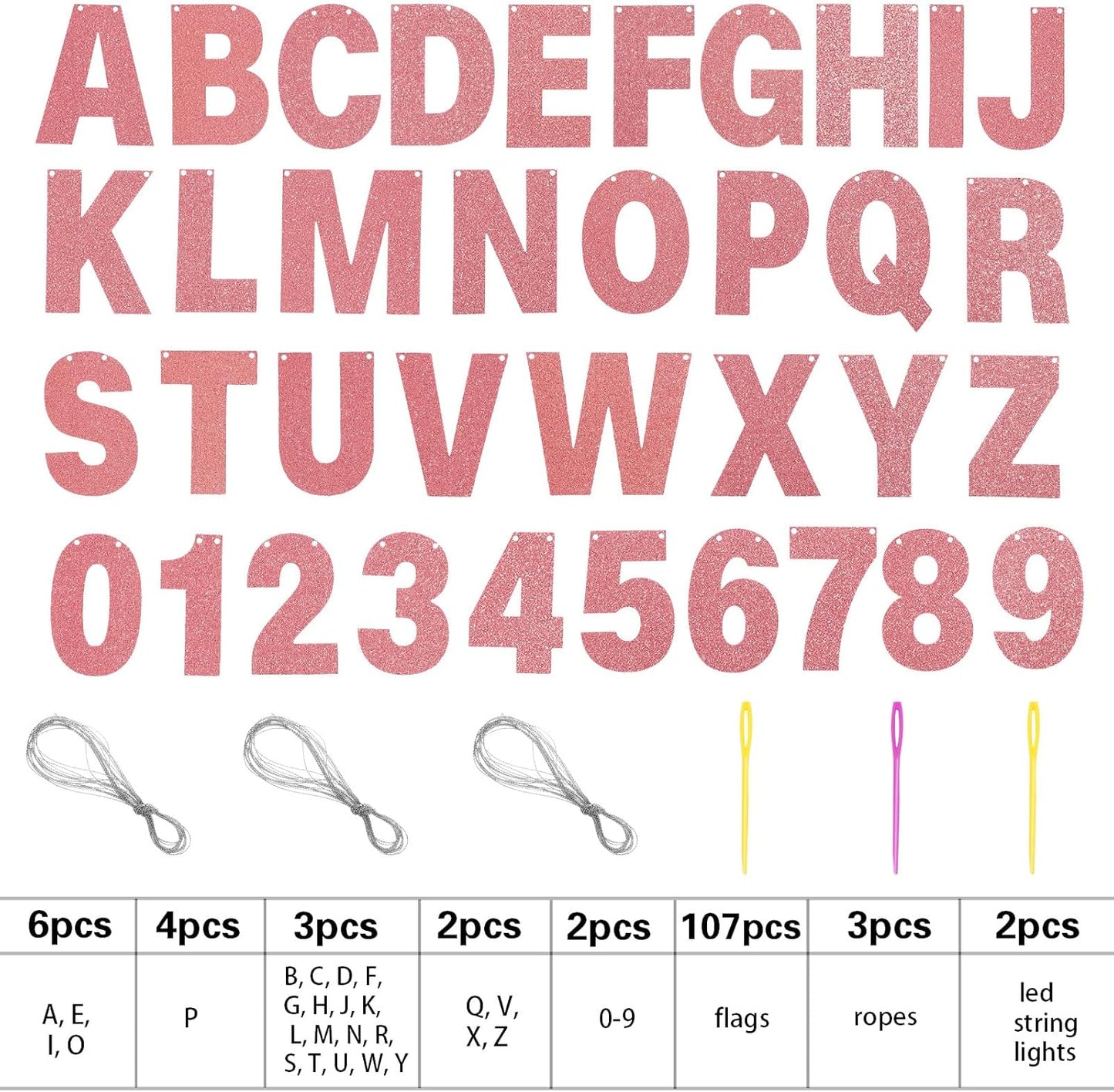 TaoBary 112 Pcs DIY Letter Custom Banner Glitter Customizable Banner Kit Including 107 Letters and Numbers 3 Rope for Valentine Birthday Party(Rose Gold)