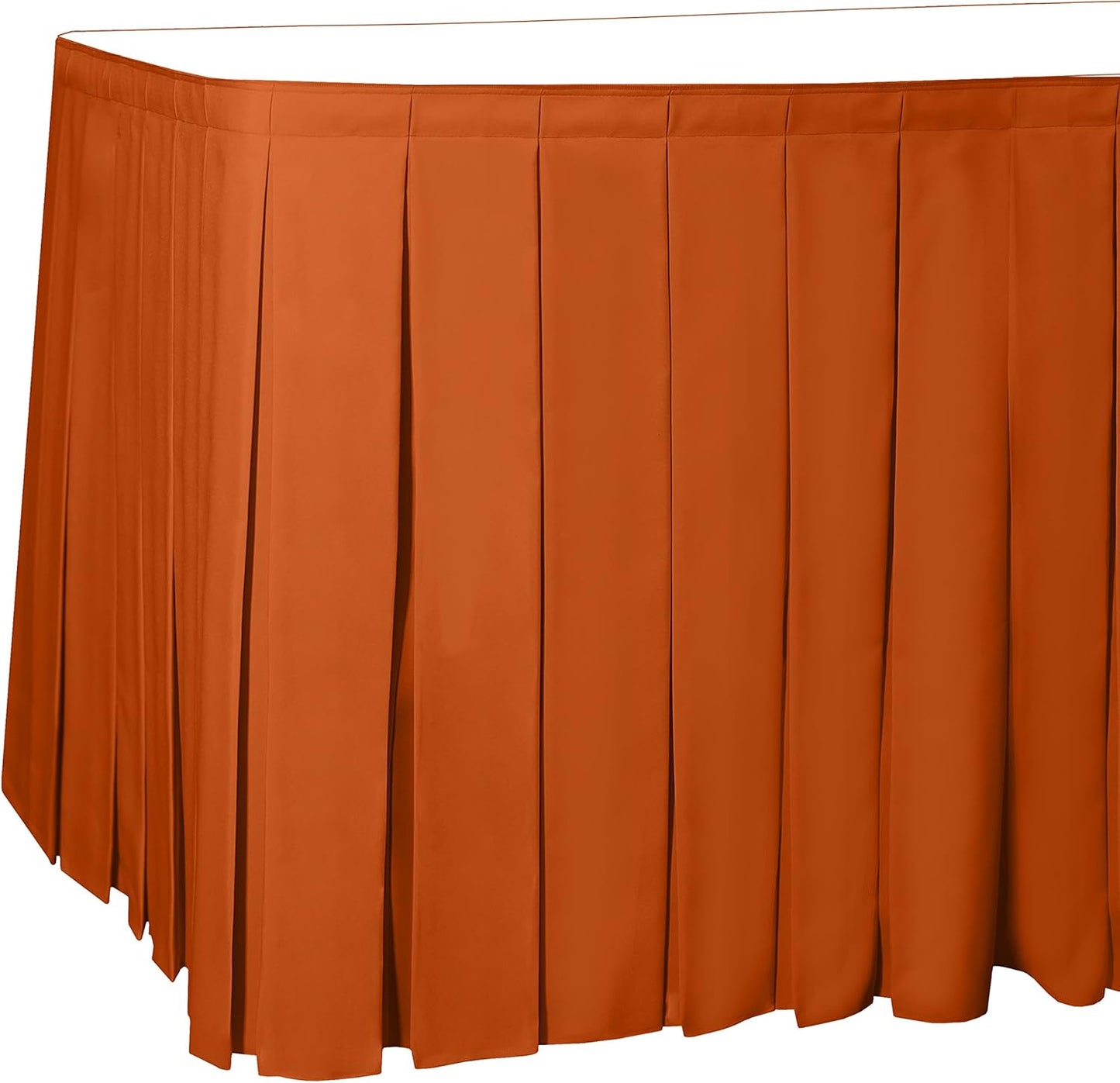 Ultimate Textile Pleat Polyester Fabric Table Skirt - Machine Washable Flame Resistant with Clips for Events, Weddings & Trade Shows, Cut & Sewn in Paterson, NJ - Orange, 21' Box Pleat
