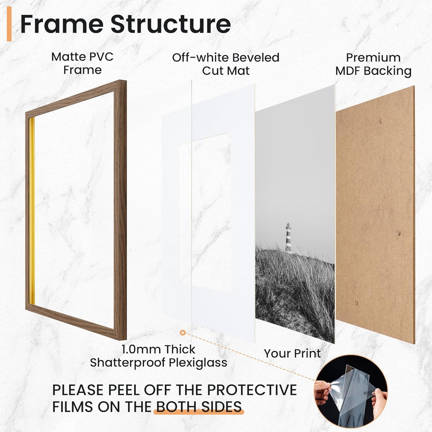 8x10 inch Picture Frame, 8x10 Photo Frames with 5x7 Removable Mat - High Definition Plexiglass - Vertical and Horizontal Display - Wall Hanging Frame - Walnut Color, 12 Pack