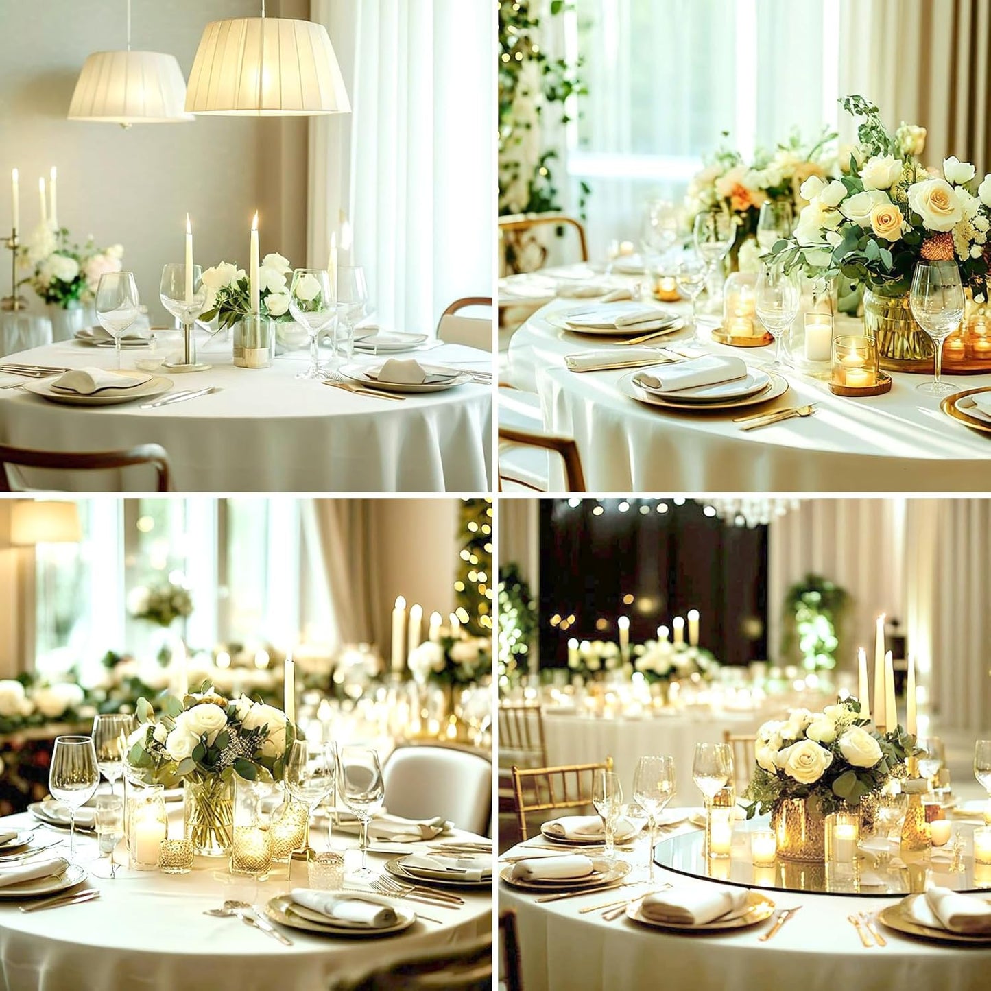 Round Tablecloth 132 Inch 10 Pack Ivory Tablecloths Washable Decorative Linen Polyester Table Clothes Cover for Dining Table Banquets Buffet Parties and Wedding