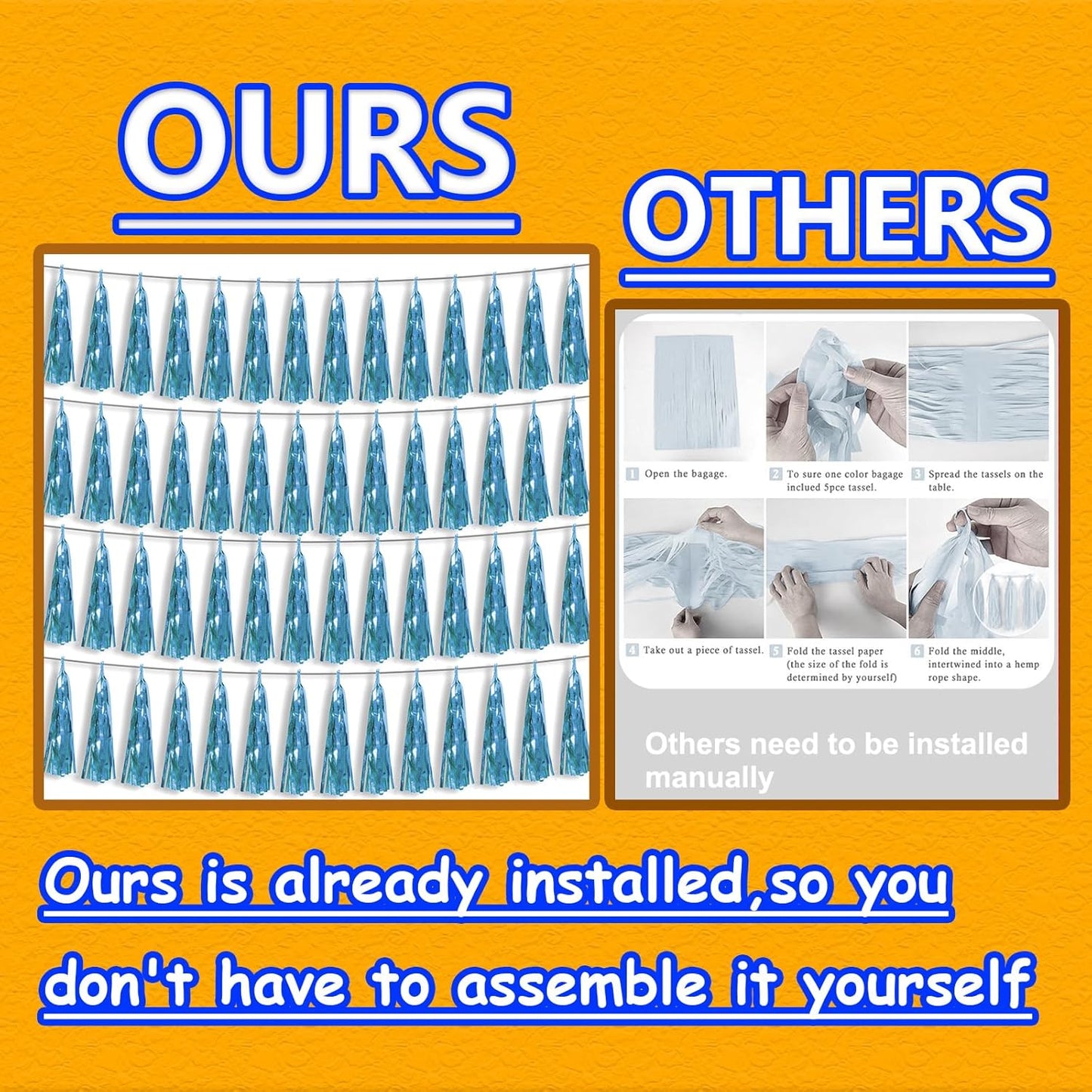 4P Light Blue Foil Fringe Tassel Banner Garland Metallic Tinsel Streamers Wall Hanging Curtain Backdrop Banner for Parade Floats, 2024 Graduation Decorations, Wedding Party Decoration